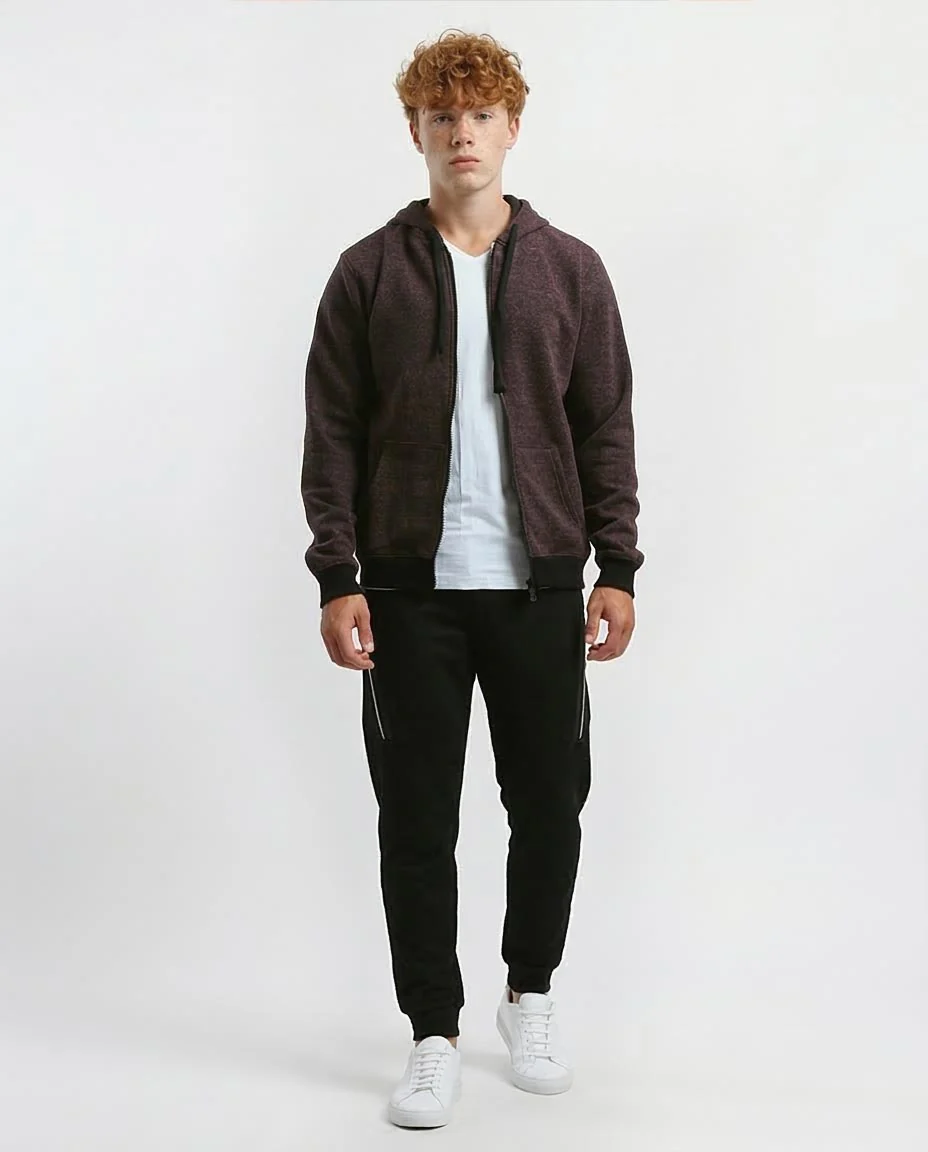 Ravin Men's Marled Zip-Up Hoodie – Burgundy & Black - o193406 - Image 3
