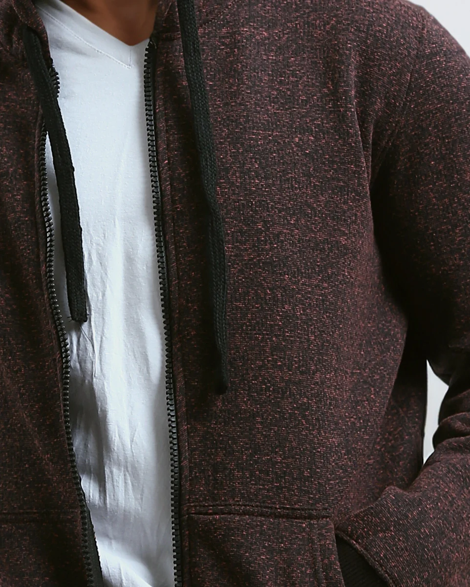 Ravin Men's Marled Zip-Up Hoodie – Burgundy & Black - o193406 - Image 4