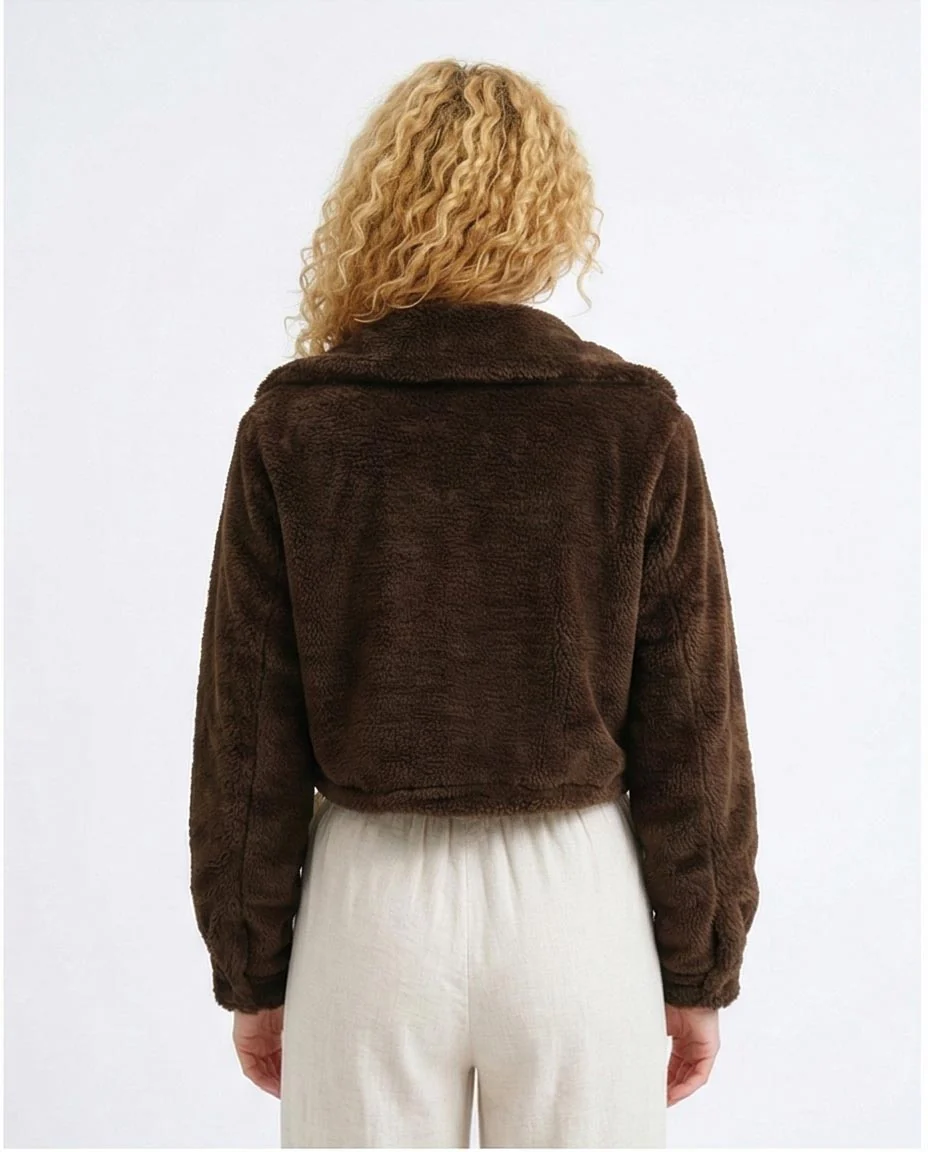 Ravin Chocolate Faux Fur Cropped Teddy Jacket - O194945 - Image 2