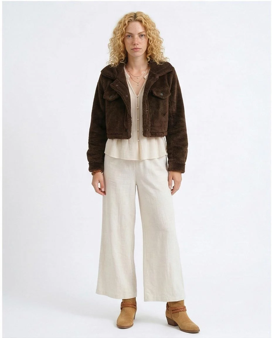 Ravin Chocolate Faux Fur Cropped Teddy Jacket - O194945 - Image 4