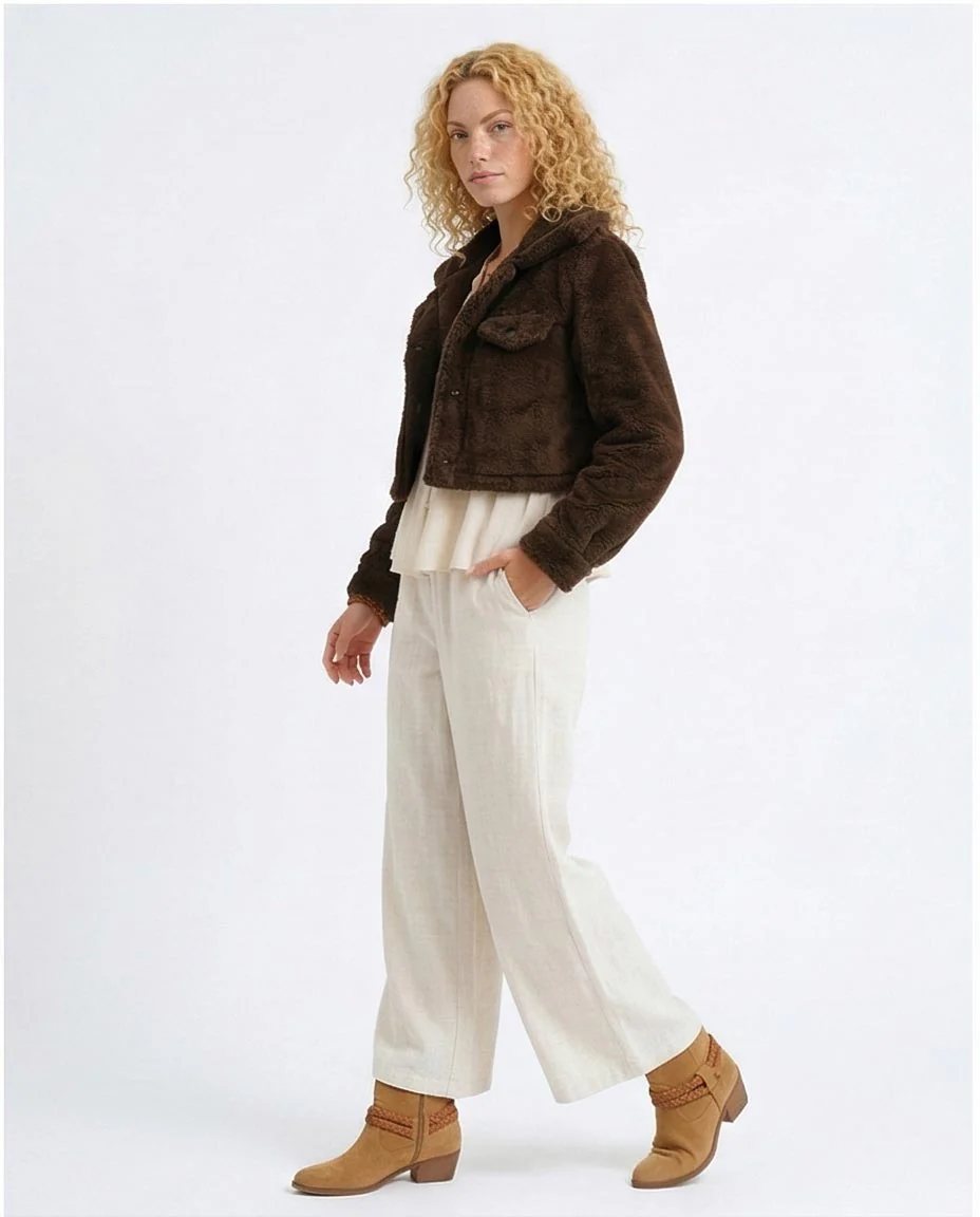 Ravin Chocolate Faux Fur Cropped Teddy Jacket - O194945 - Image 5