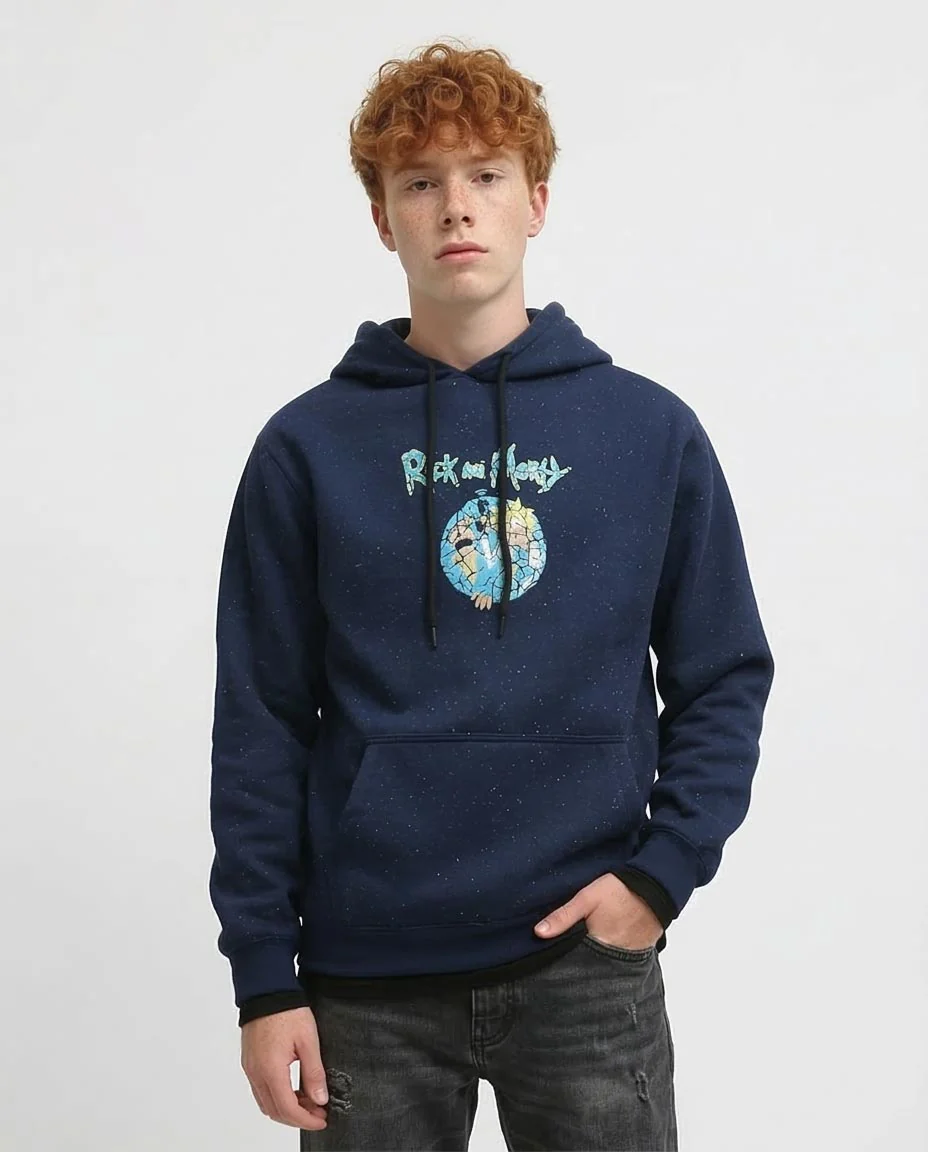 RAVIN Men’s Galaxy Speckled Rick and Morty Portal Graphic Hoodie - Navy Blue - o197306
