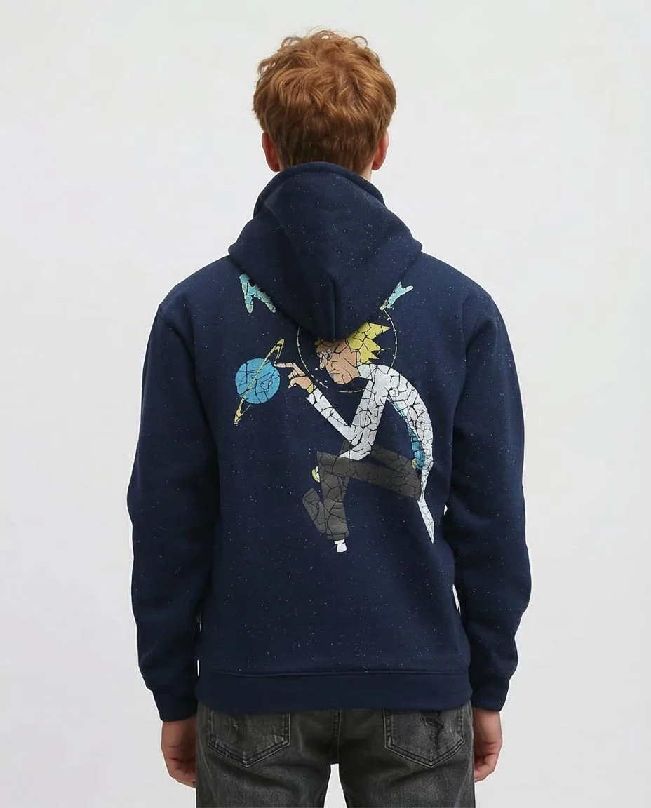 RAVIN Men’s Galaxy Speckled Rick and Morty Portal Graphic Hoodie - Navy Blue - o197306 - Image 2