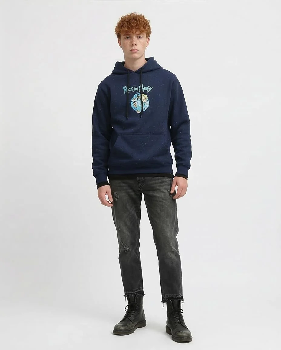 RAVIN Men’s Galaxy Speckled Rick and Morty Portal Graphic Hoodie - Navy Blue - o197306 - Image 3