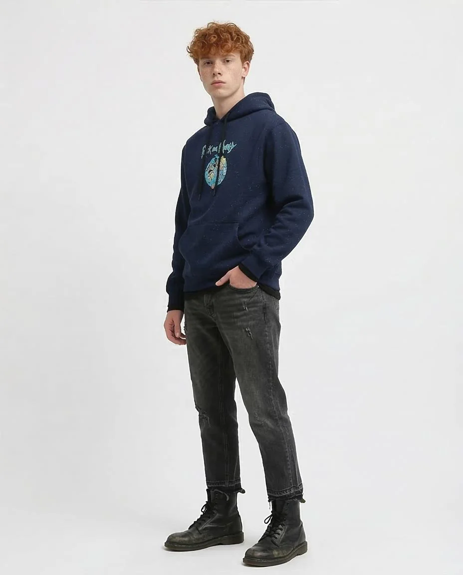 RAVIN Men’s Galaxy Speckled Rick and Morty Portal Graphic Hoodie - Navy Blue - o197306 - Image 5