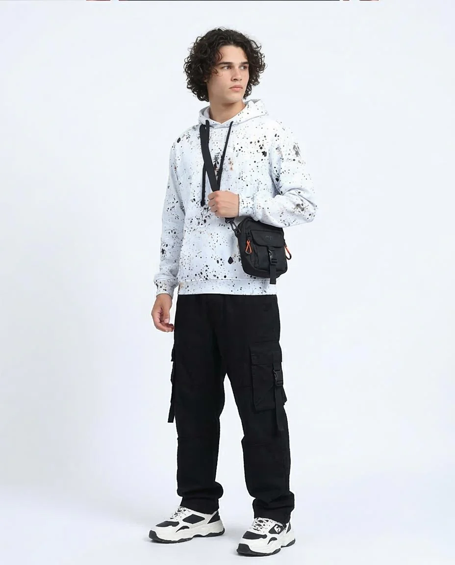 Ravin Men’s Paint-Splatter Distressed Graphic Hoodie – White & Earth Tones - O197307 - Image 5
