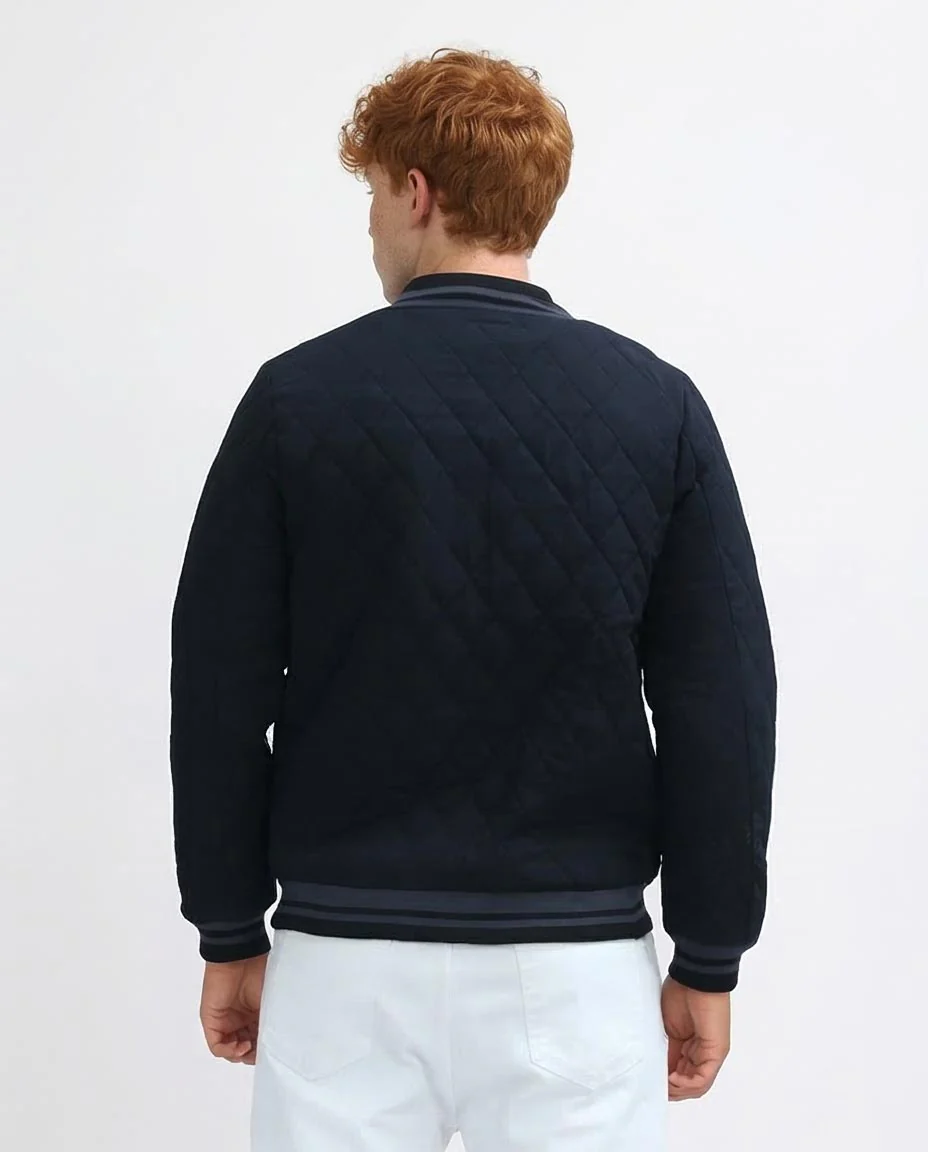 Ravin Men's Diamond-Quilted Bomber Jacket with Striped Ribbing - Navy - o197485 - Image 2