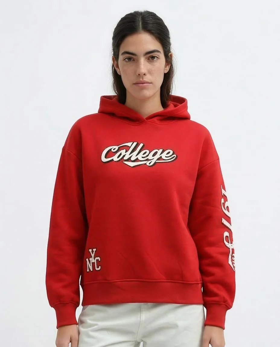 Ravin Unisex Oversized Red Hoodie with Retro College Graphic - o197574