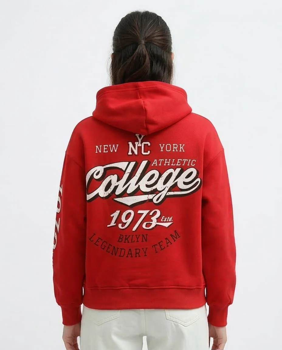 Ravin Unisex Oversized Red Hoodie with Retro College Graphic - o197574 - Image 2