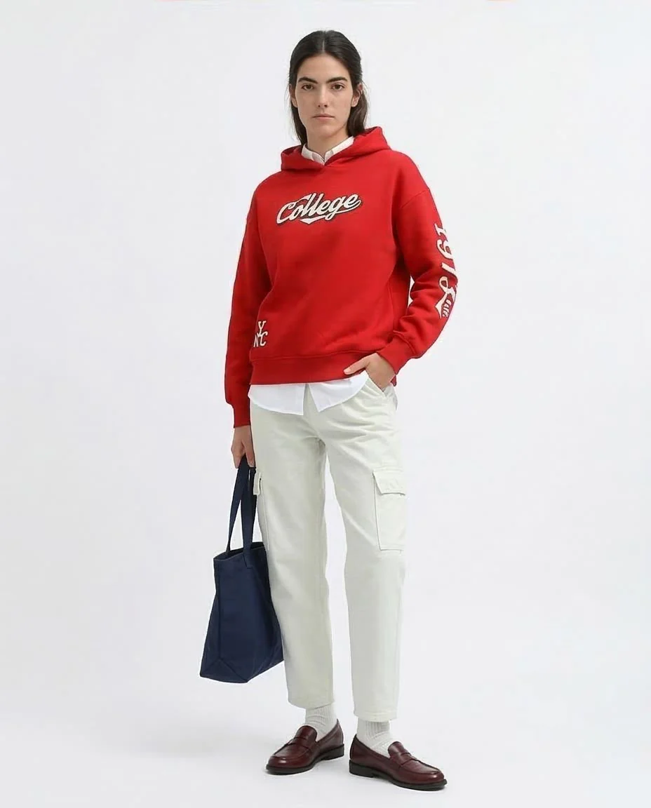 Ravin Unisex Oversized Red Hoodie with Retro College Graphic - o197574 - Image 5