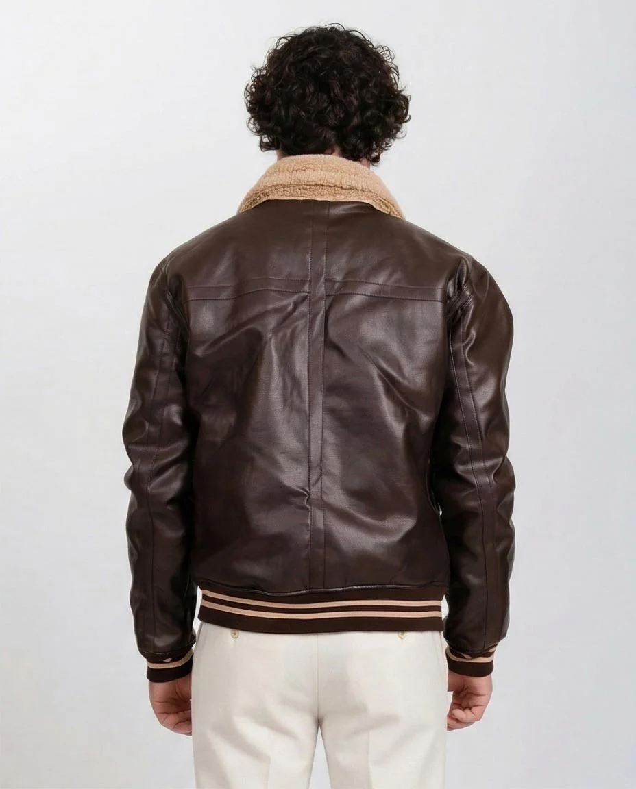 Ravin Men's Sherpa-Lined Faux Leather Aviator Bomber Jacket - Chocolate Brown - O197934 - Image 2
