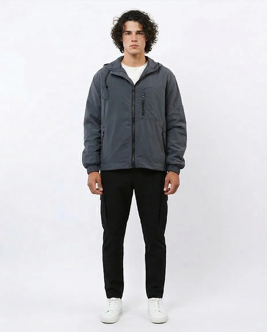 RAVIN Lightweight Tech-Nylon Hooded Windbreaker - Dark Grey - o197939 - Image 3