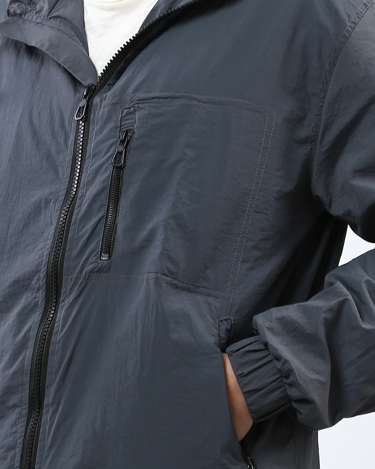 RAVIN Lightweight Tech-Nylon Hooded Windbreaker - Dark Grey - o197939 - Image 4