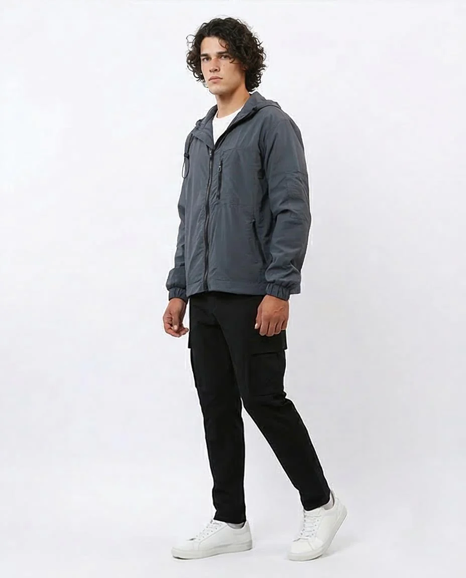 RAVIN Lightweight Tech-Nylon Hooded Windbreaker - Dark Grey - o197939 - Image 5