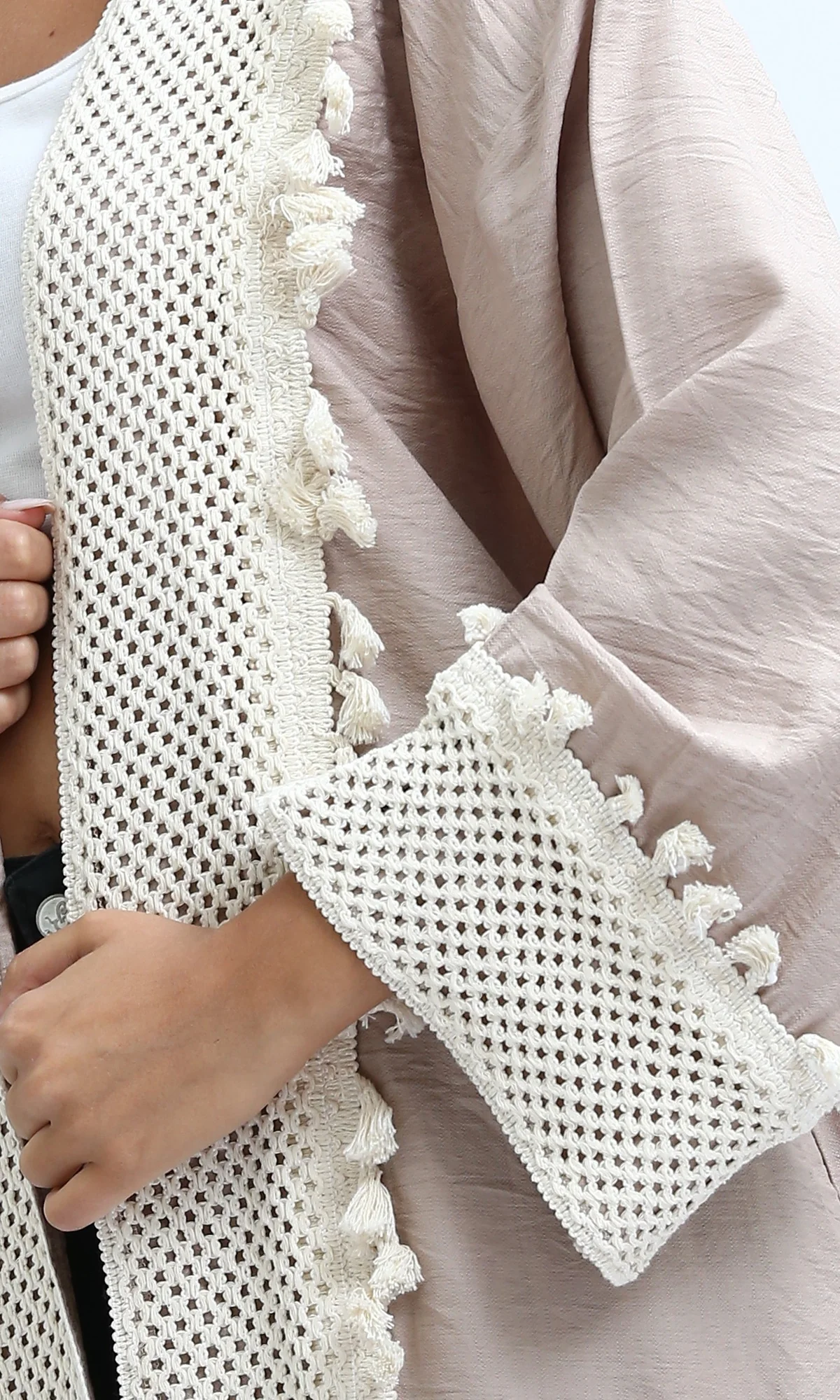 O198047 - Long Sleeves Coffee Crochet Summer Cardigan - Image 4