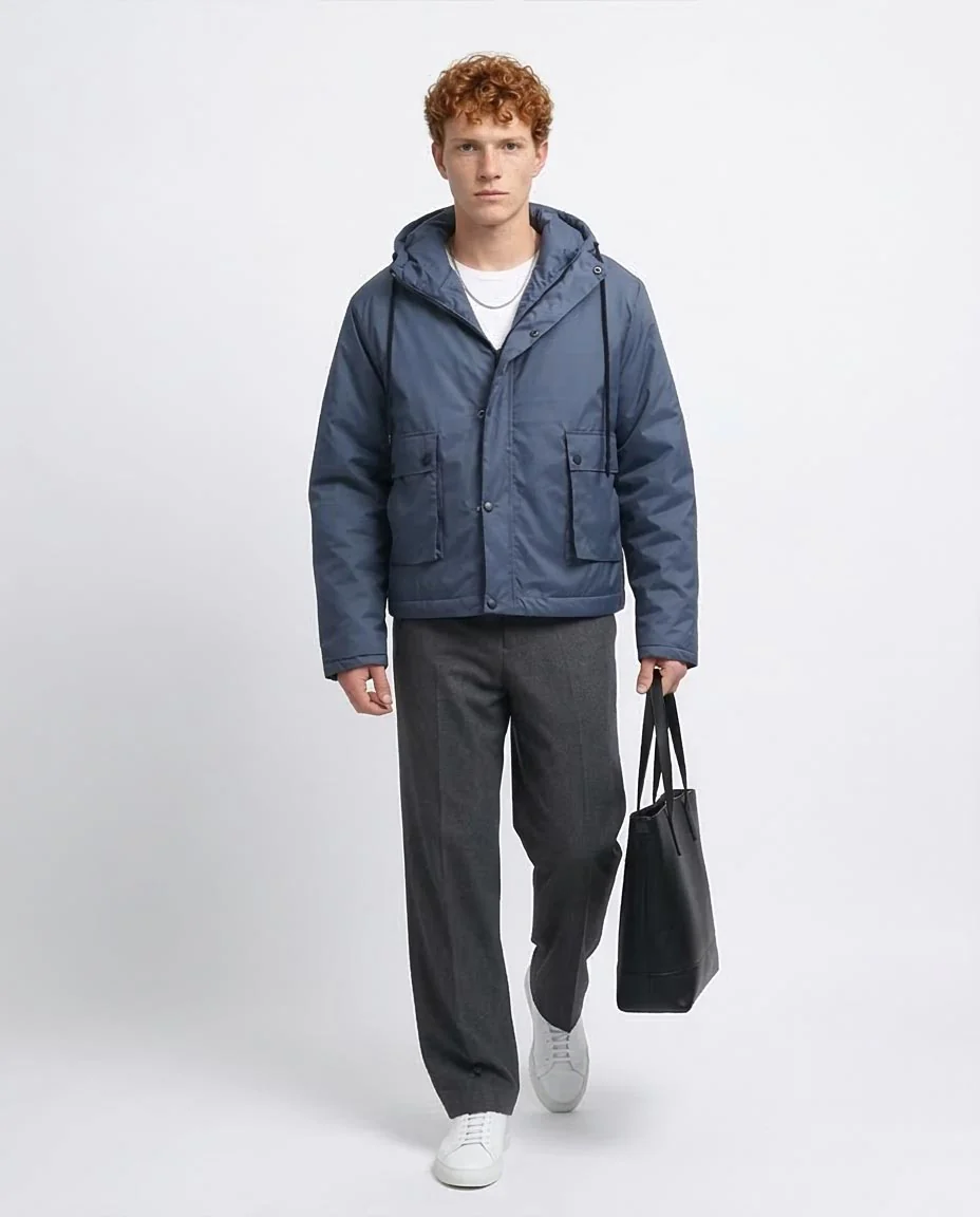 Ravin Men’s Boxy Utility Puffer Jacket with Hood – Steel Blue - O198254 - - Image 3