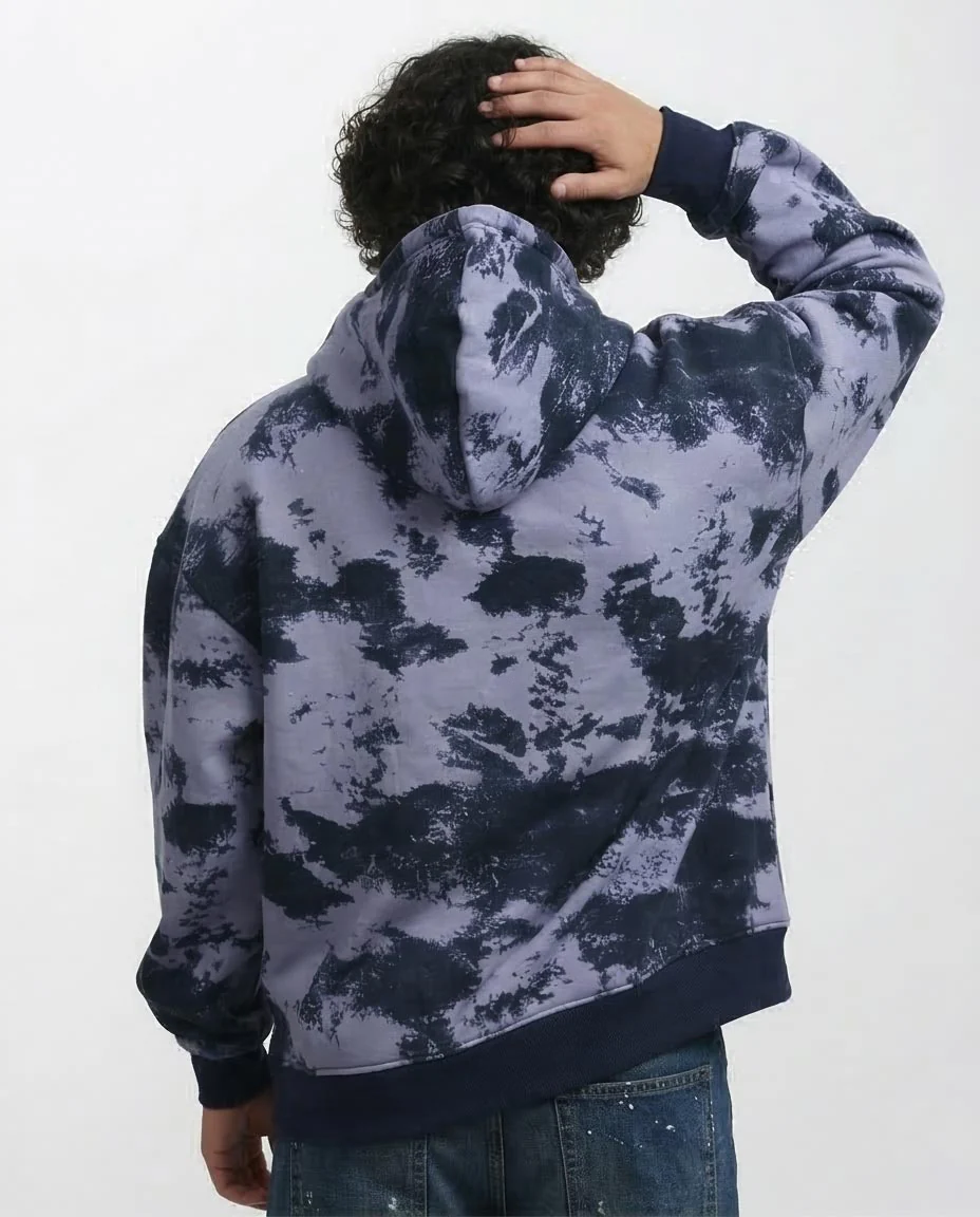 Ravin Men’s Oversized "Cloud Burst" Abstract Tie-Dye Hoodie – Lavender & Navy - o198339 - Image 2