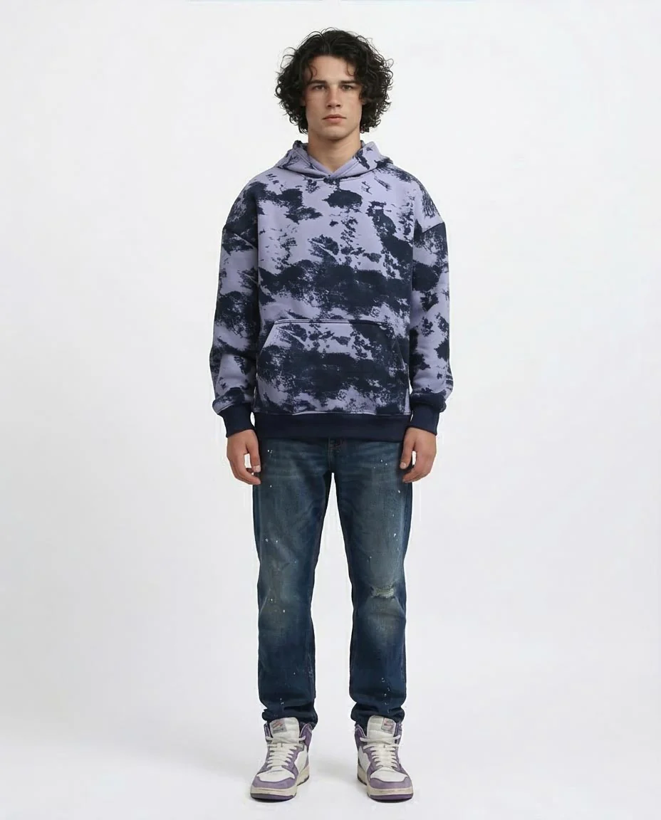 Ravin Men’s Oversized "Cloud Burst" Abstract Tie-Dye Hoodie – Lavender & Navy - o198339 - Image 3