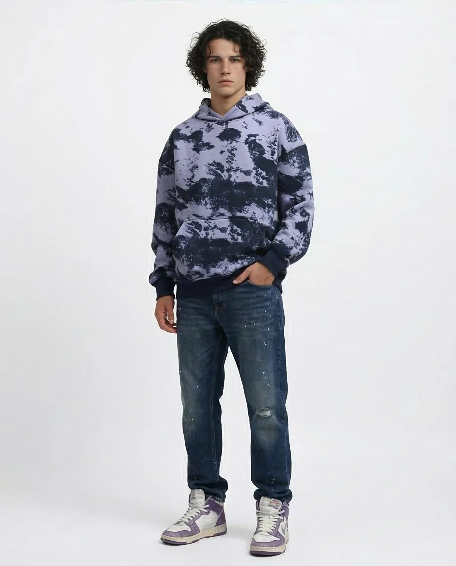 Ravin Men’s Oversized "Cloud Burst" Abstract Tie-Dye Hoodie – Lavender & Navy - o198339 - Image 5