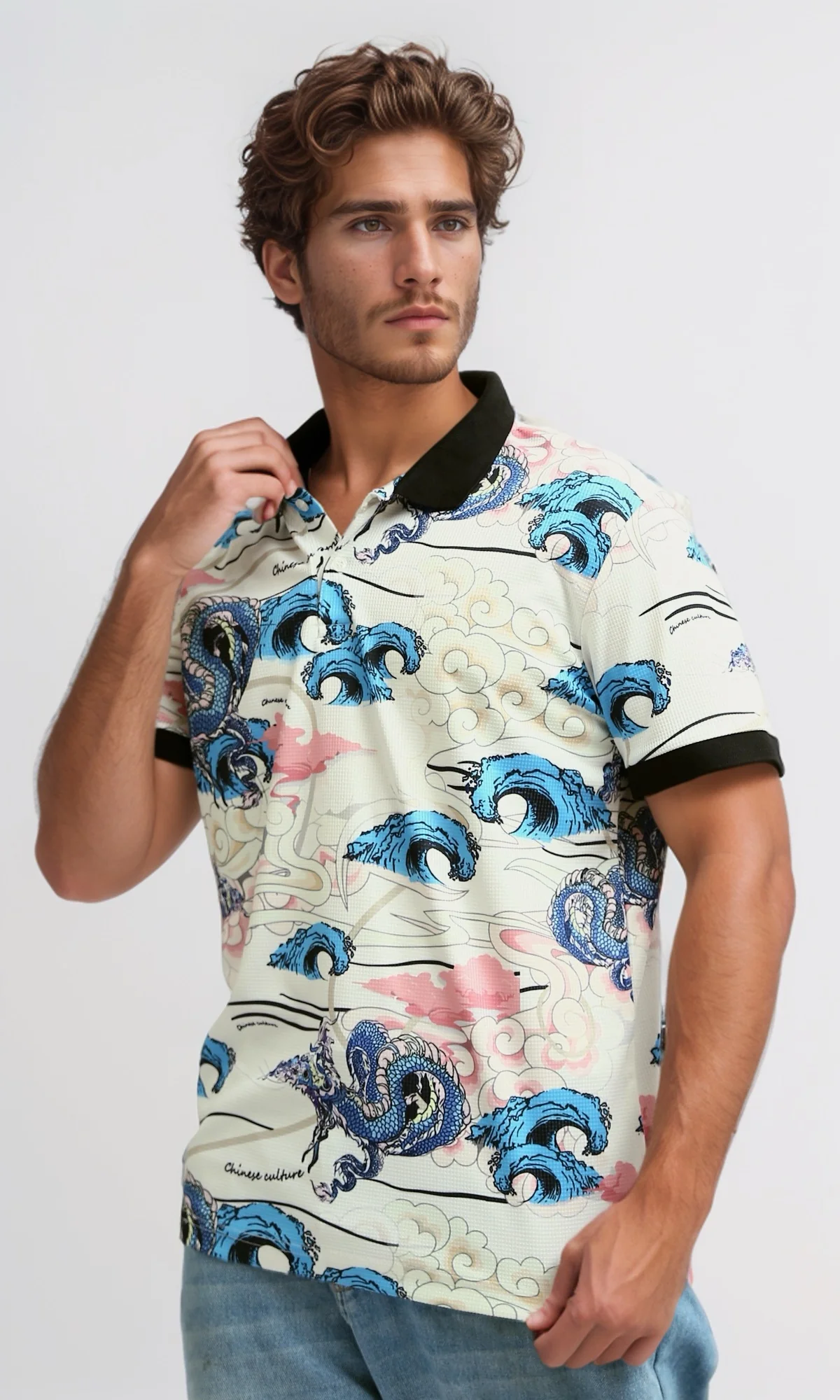 O198431 -  Printed Turn Down Polo T-shirt - Multicolor - Image 2