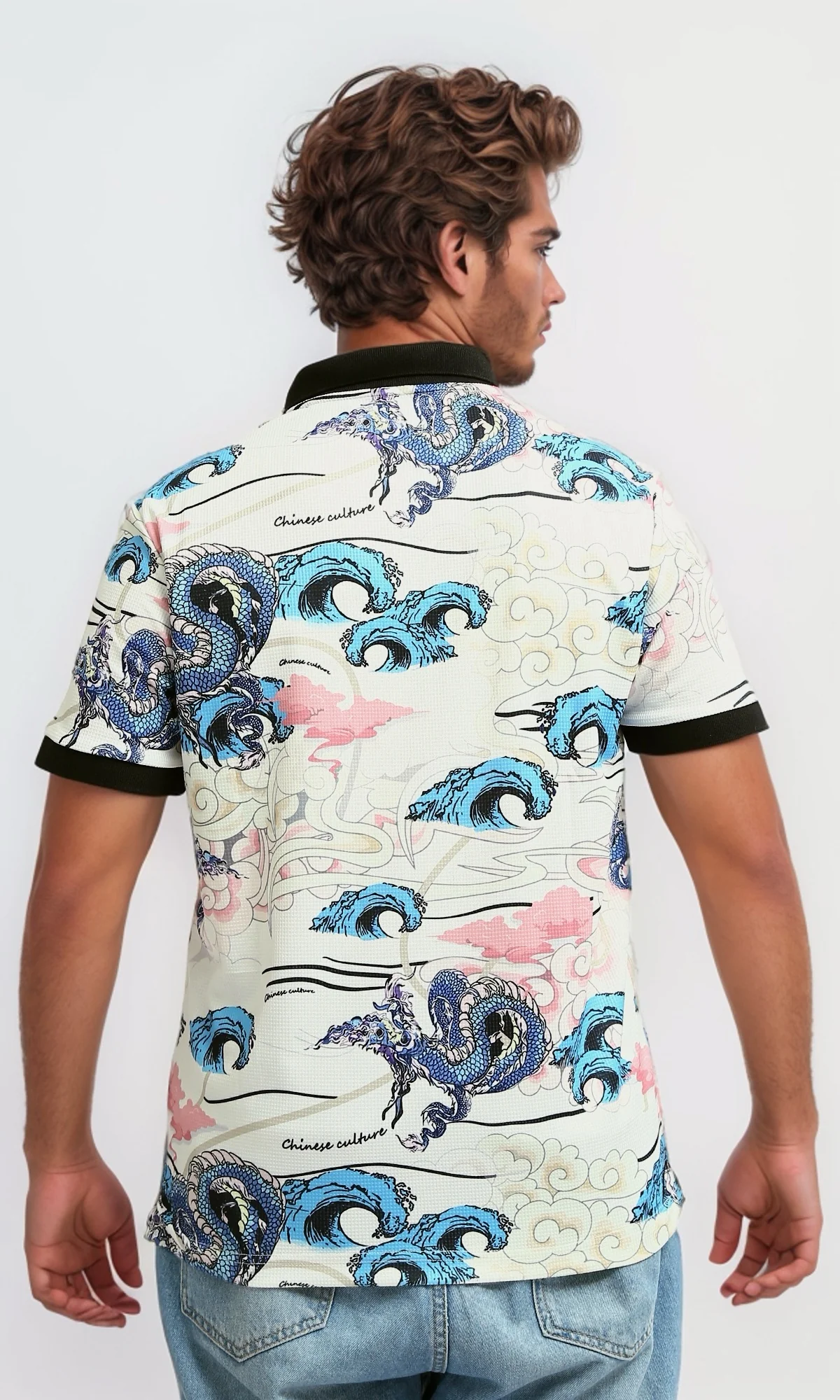 O198431 -  Printed Turn Down Polo T-shirt - Multicolor - Image 3