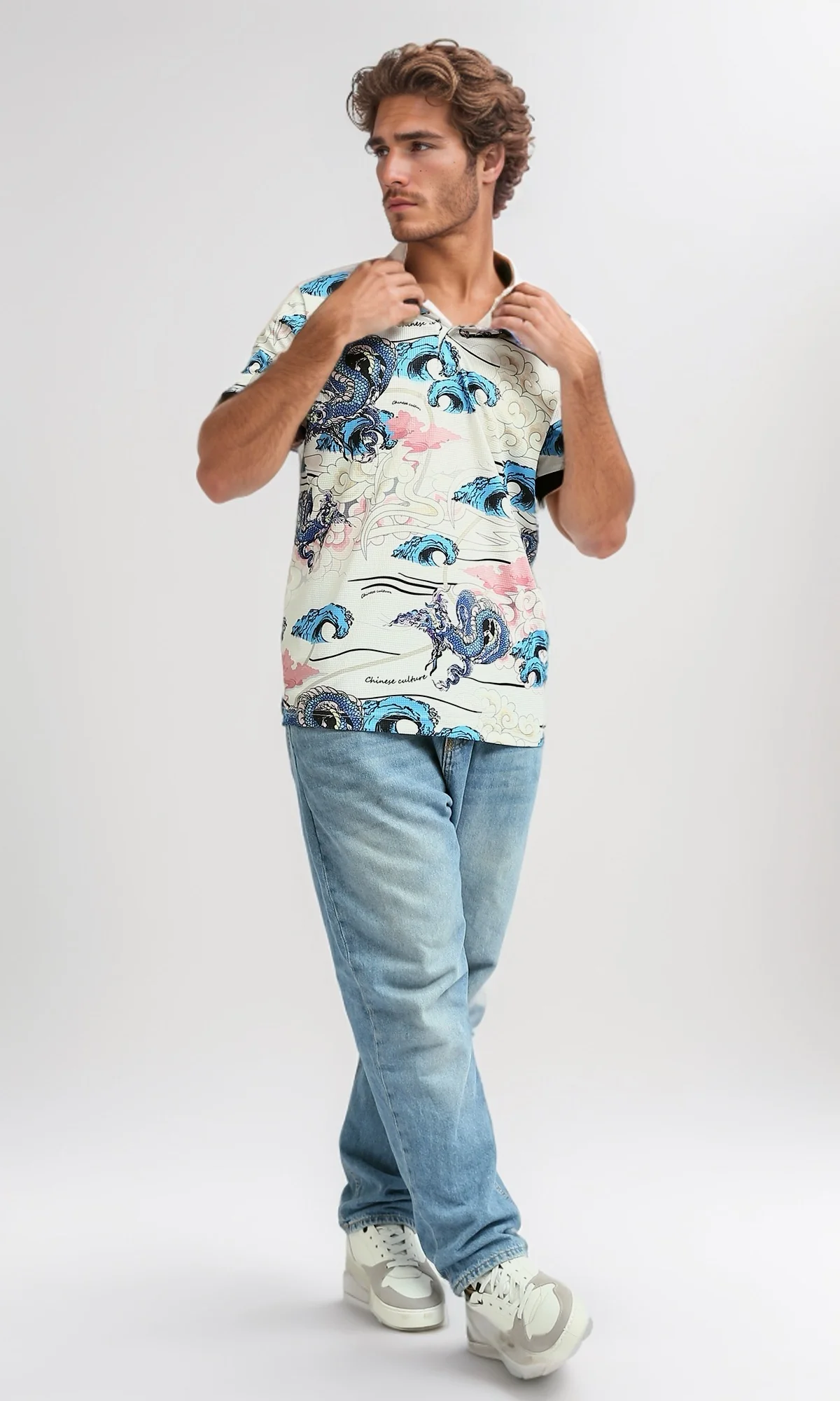 O198431 -  Printed Turn Down Polo T-shirt - Multicolor - Image 5
