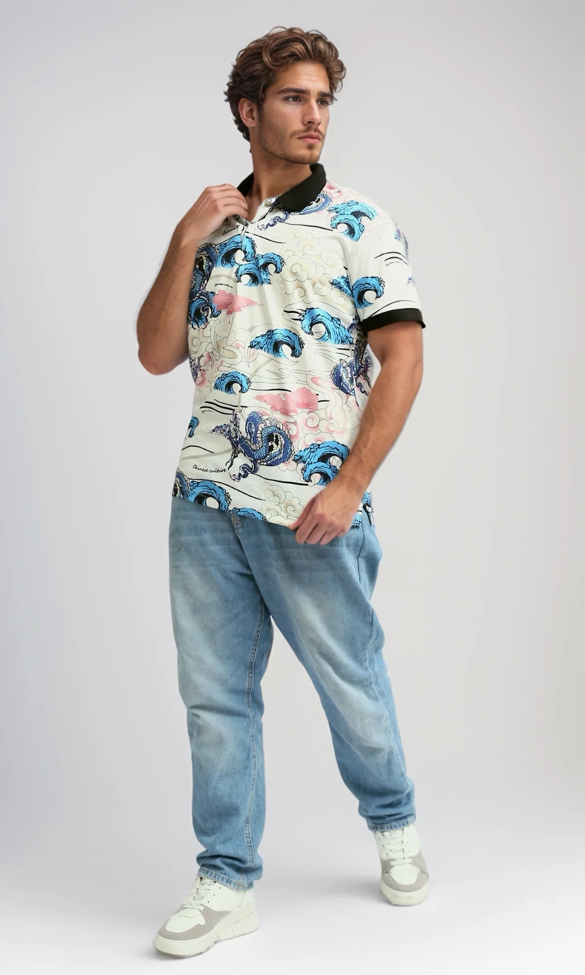 O198431 -  Printed Turn Down Polo T-shirt - Multicolor - Image 6