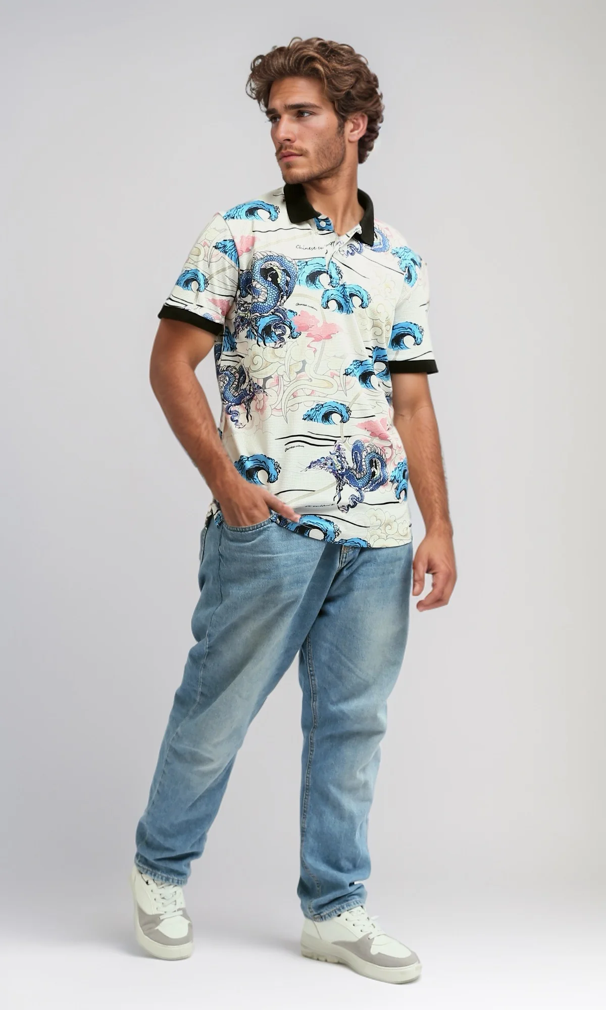O198431 -  Printed Turn Down Polo T-shirt - Multicolor - Image 7