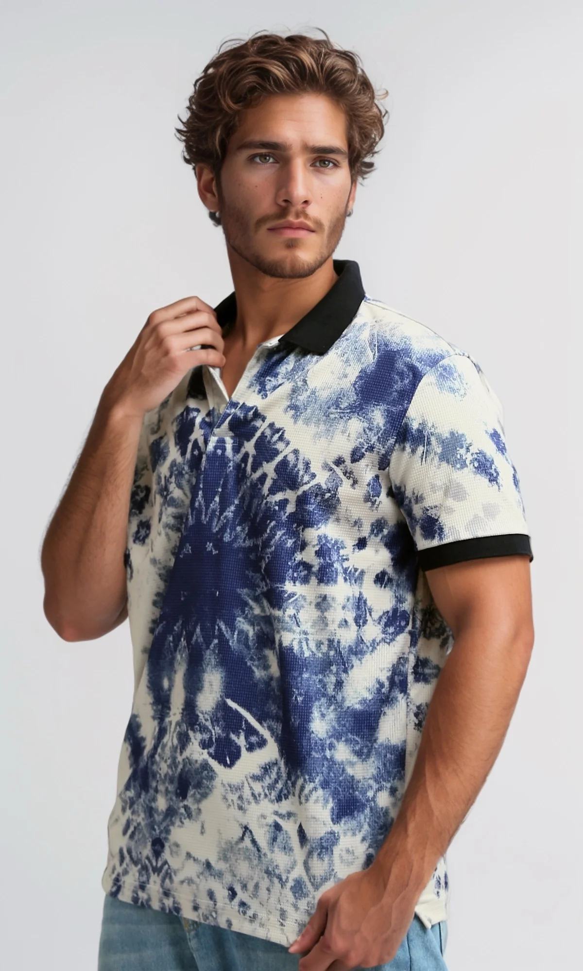 O198432 - Tye Dye Polo Shirt With Amazing Black Turn Down Coller - Multicolor - Image 2