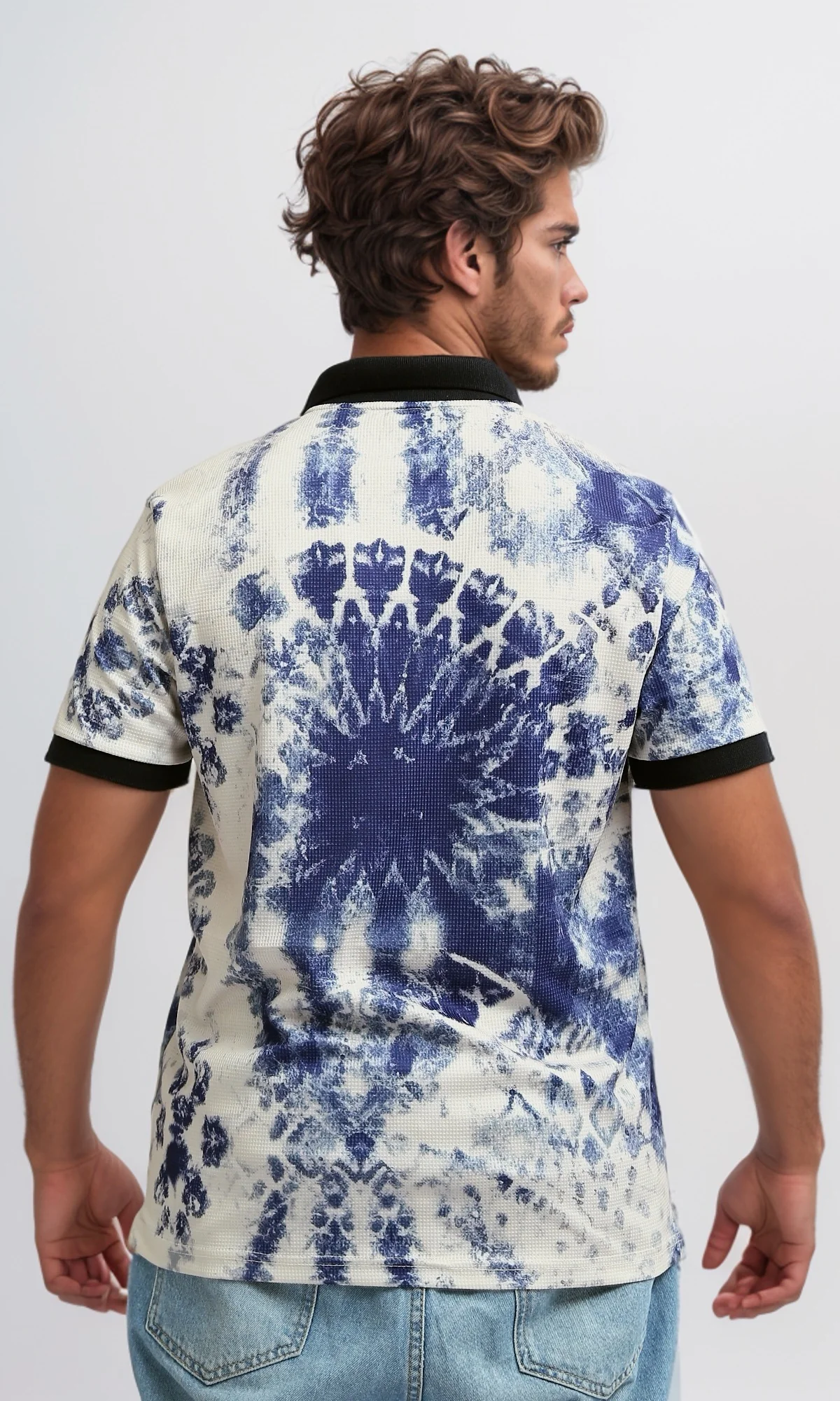 O198432 - Tye Dye Polo Shirt With Amazing Black Turn Down Coller - Multicolor - Image 3