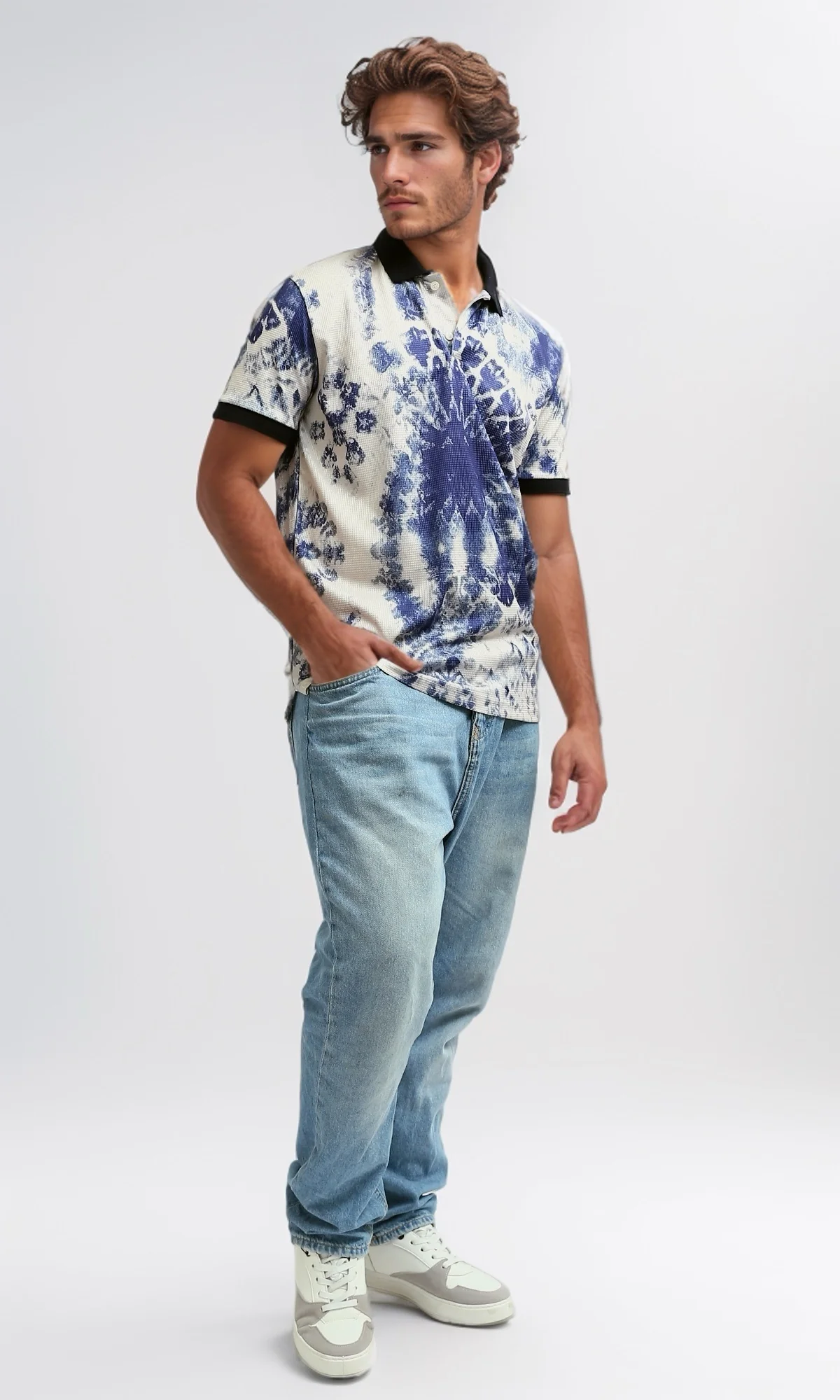O198432 - Tye Dye Polo Shirt With Amazing Black Turn Down Coller - Multicolor - Image 5