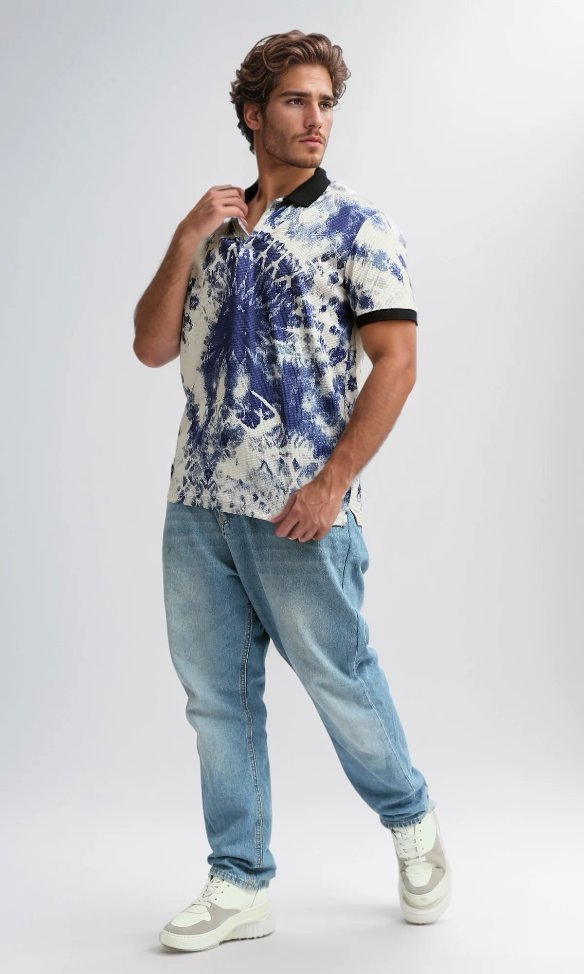 O198432 - Tye Dye Polo Shirt With Amazing Black Turn Down Coller - Multicolor - Image 6
