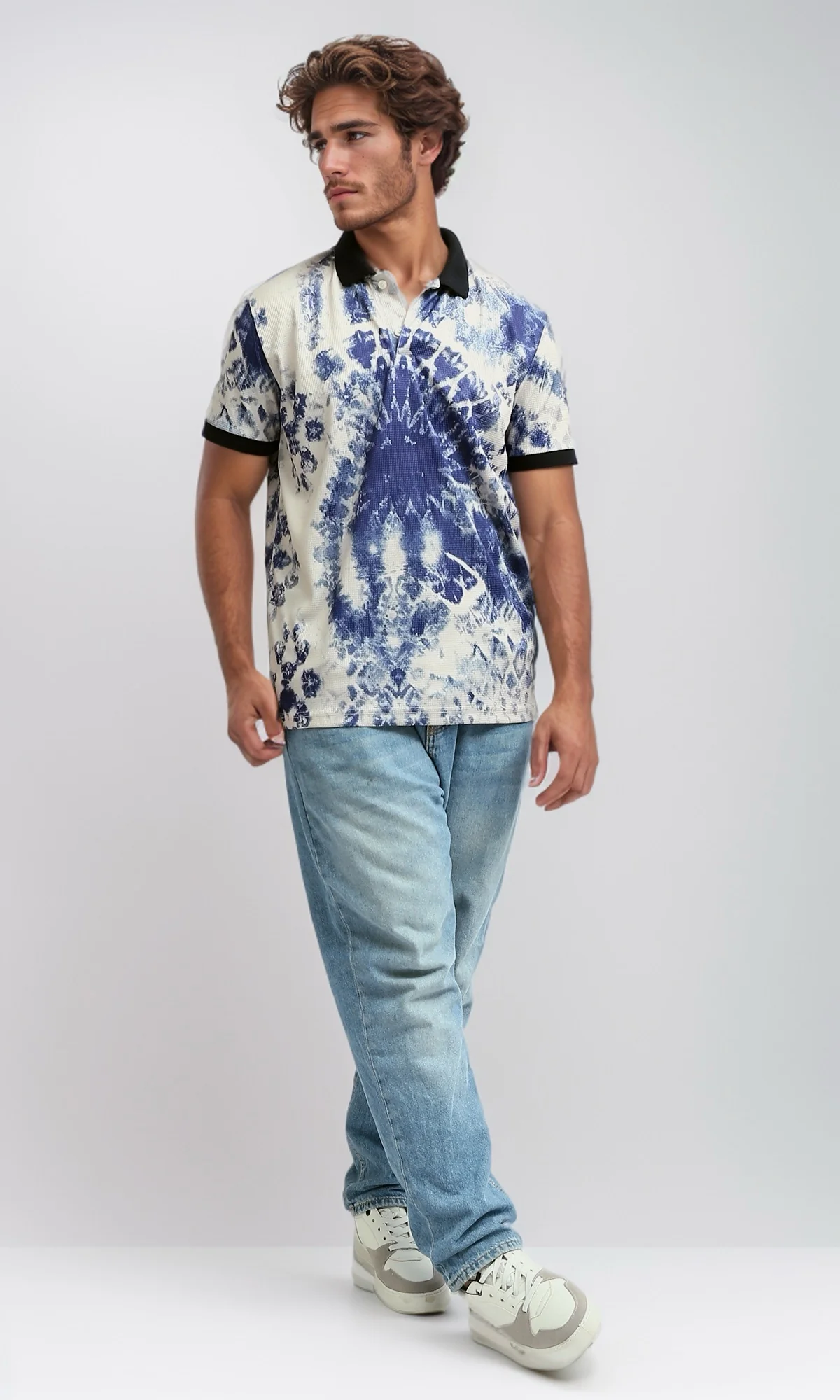 O198432 - Tye Dye Polo Shirt With Amazing Black Turn Down Coller - Multicolor - Image 7