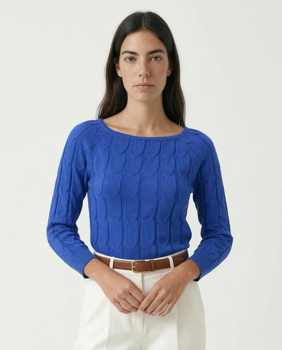 Ravin Women's Cable-Knit Boat Neck Sweater – Royal Blue - O198494