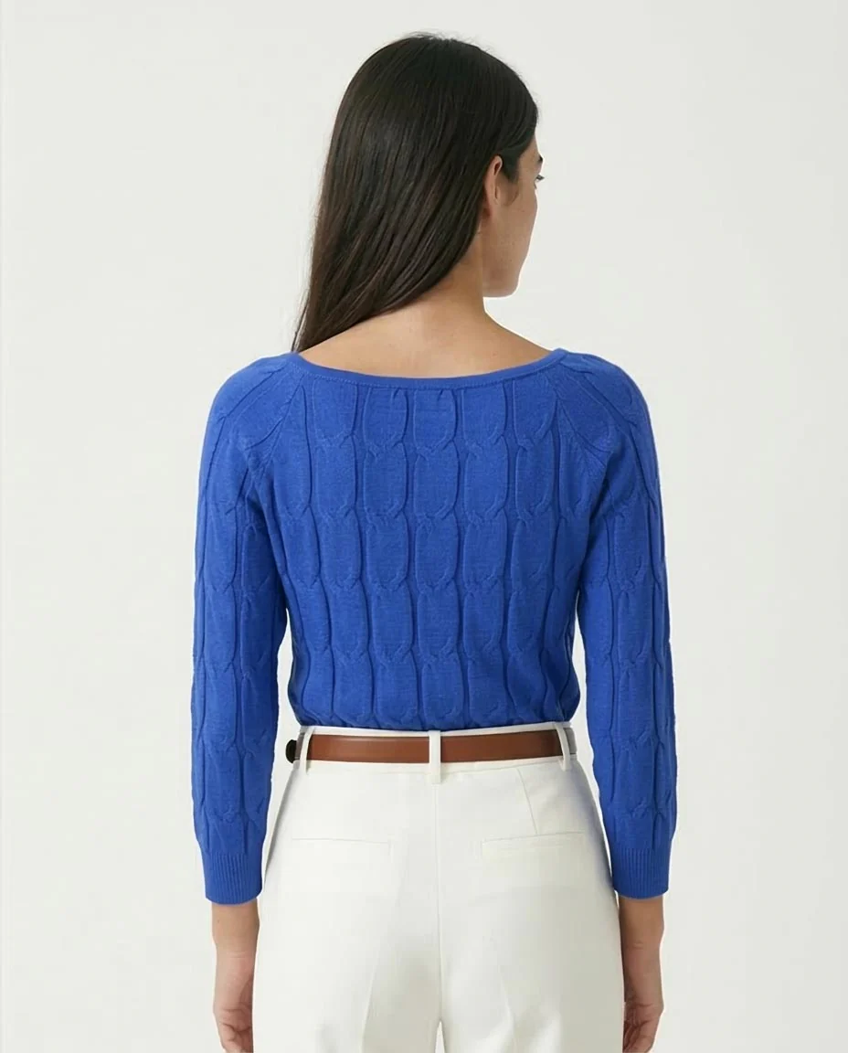 Ravin Women's Cable-Knit Boat Neck Sweater – Royal Blue - O198494 - Image 2