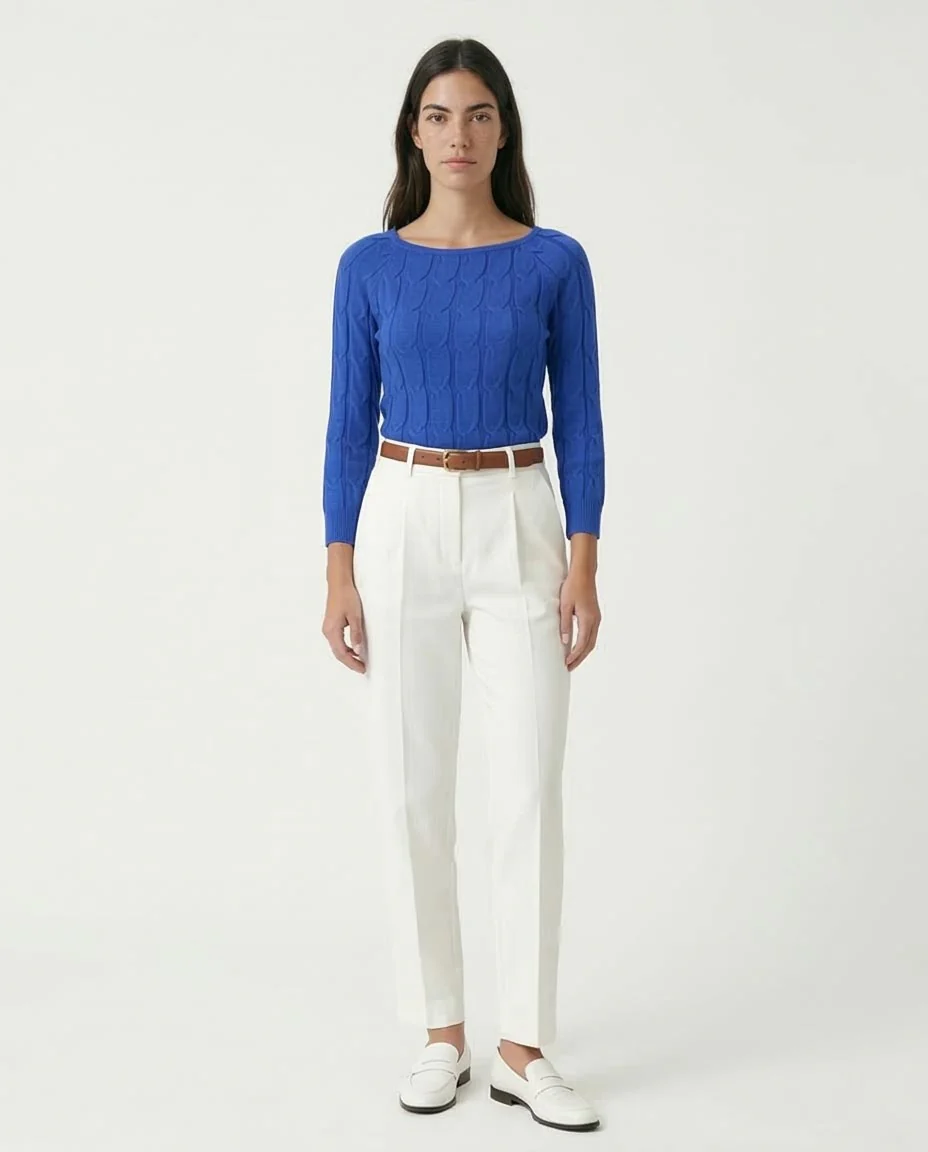 Ravin Women's Cable-Knit Boat Neck Sweater – Royal Blue - O198494 - Image 3