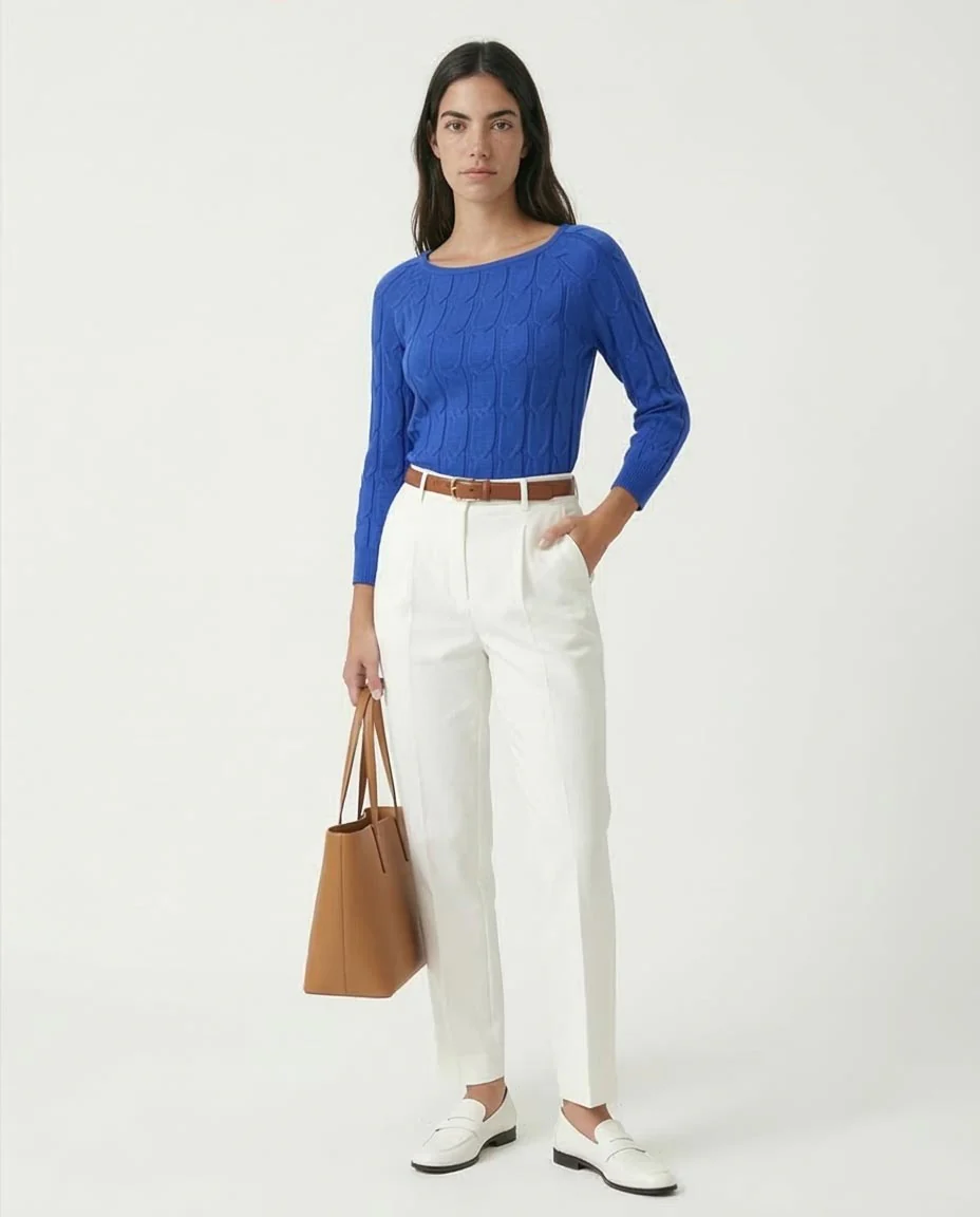 Ravin Women's Cable-Knit Boat Neck Sweater – Royal Blue - O198494 - Image 5