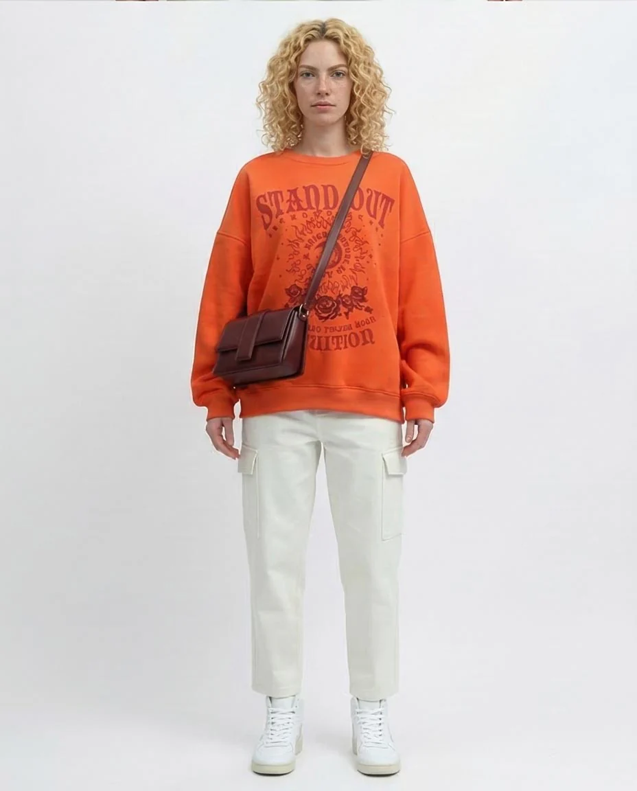 Ravin Women’s Oversized "Stand Out" Graphic Sweatshirt – Orange Speckle - o198530 - Image 3