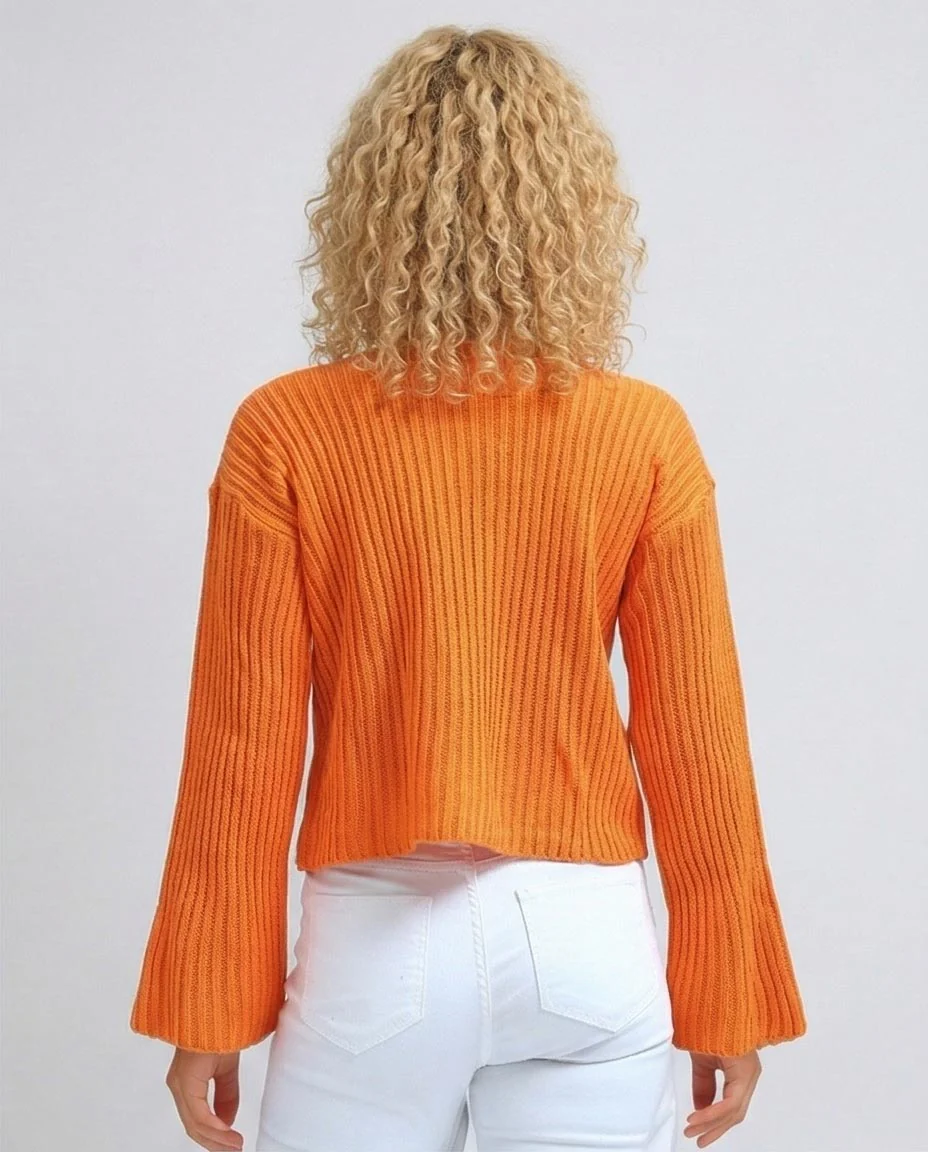 Ravin Women's Ribbed V-Neck Bell Sleeve Cropped Sweater - O198697 - Image 2