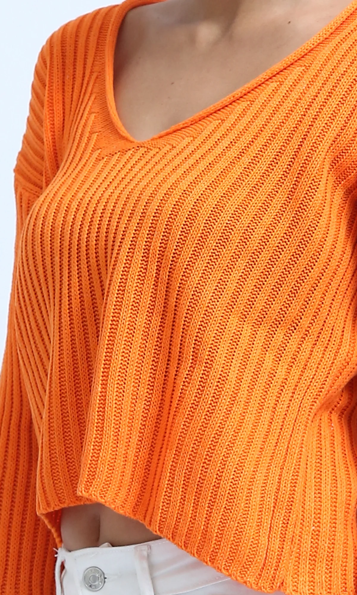 Ravin Women's Ribbed V-Neck Bell Sleeve Cropped Sweater - O198697 - Image 3