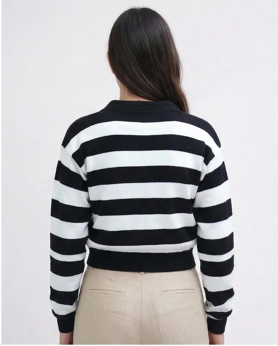 Ravin Striped Knit Cropped Polo Sweater - o198698 - Image 2