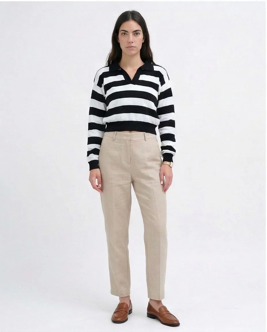 Ravin Striped Knit Cropped Polo Sweater - o198698 - Image 4