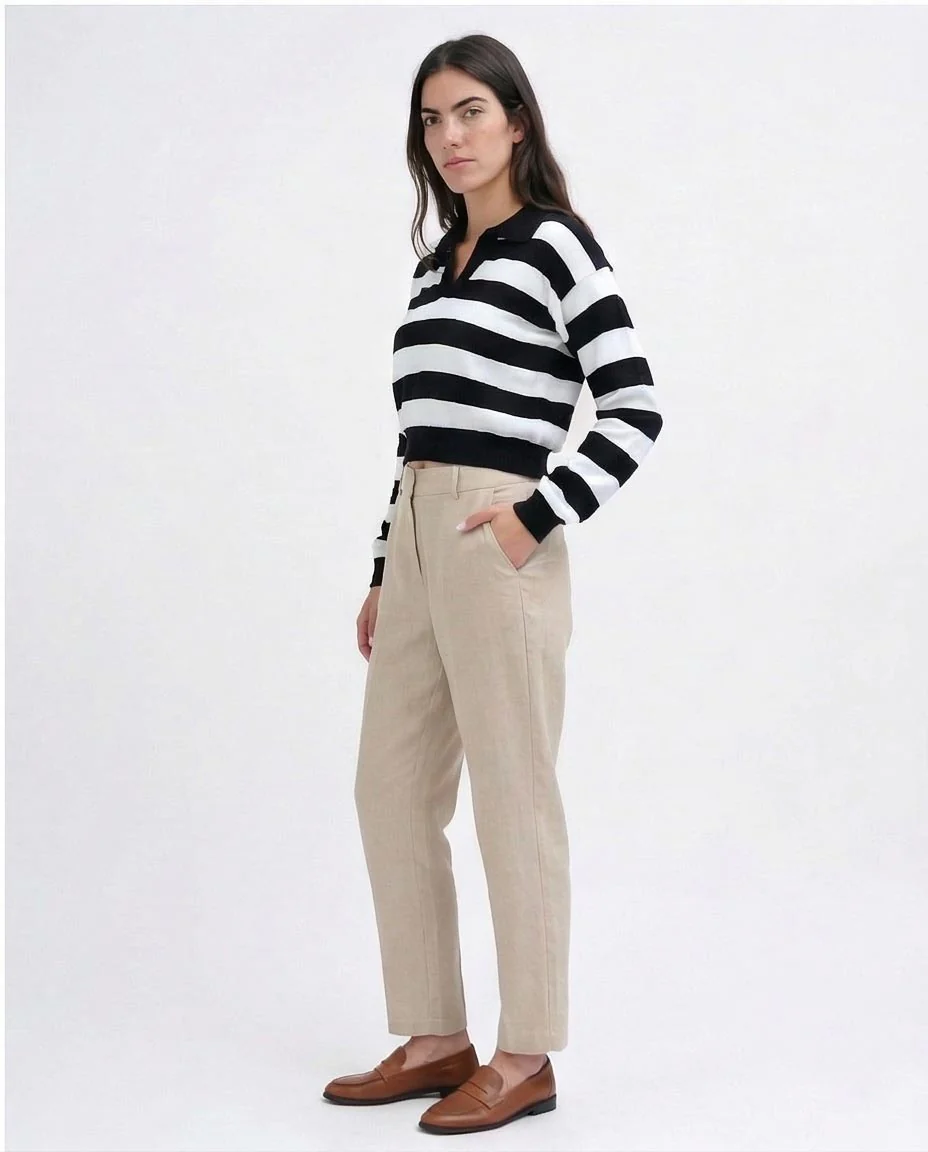 Ravin Striped Knit Cropped Polo Sweater - o198698 - Image 5