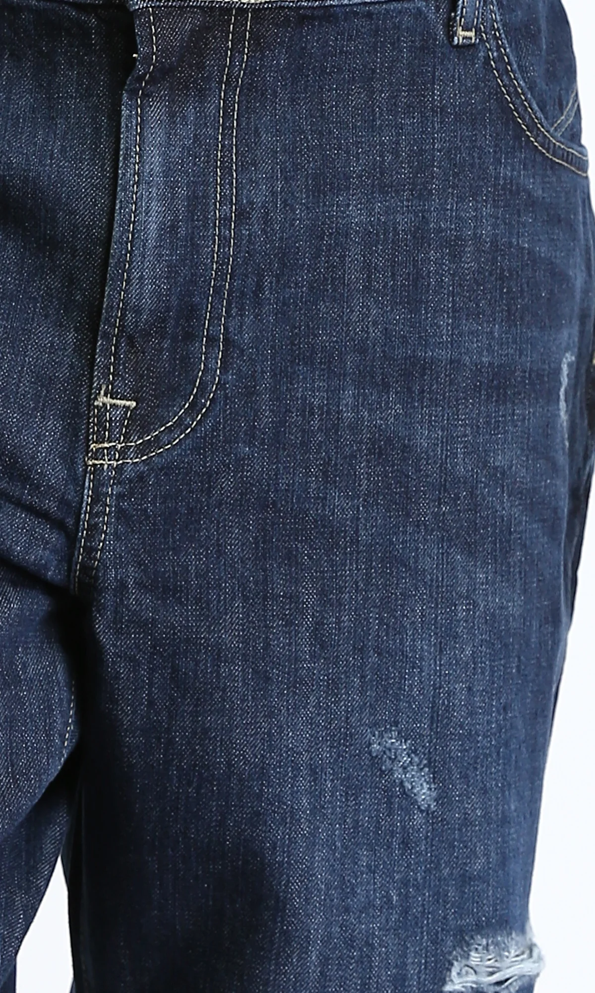 O198733 - Casual Denim Shorts with Front Ribbed - Navy Blue - Image 3