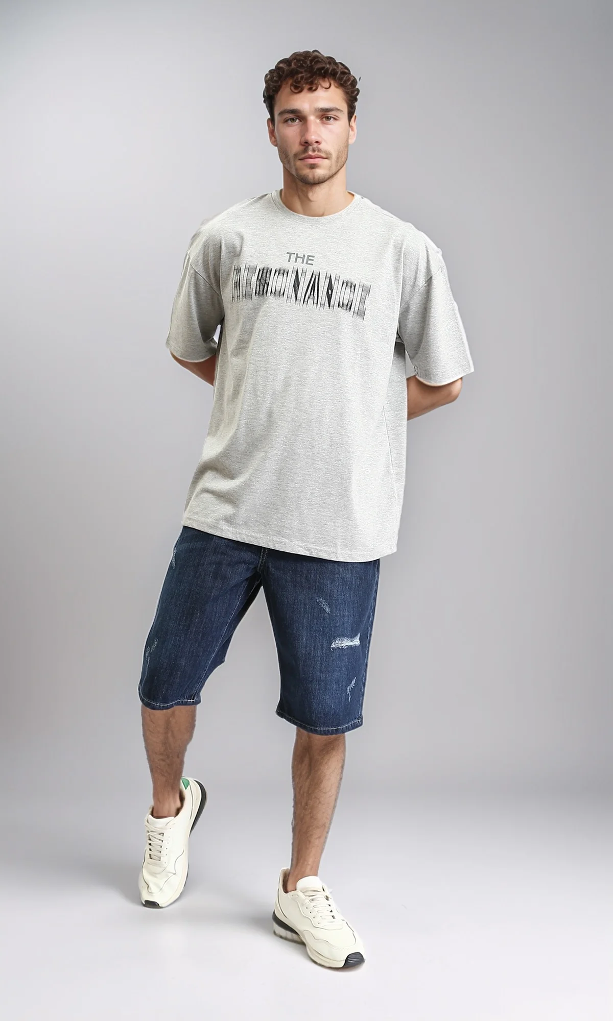 O198733 - Casual Denim Shorts with Front Ribbed - Navy Blue - Image 4
