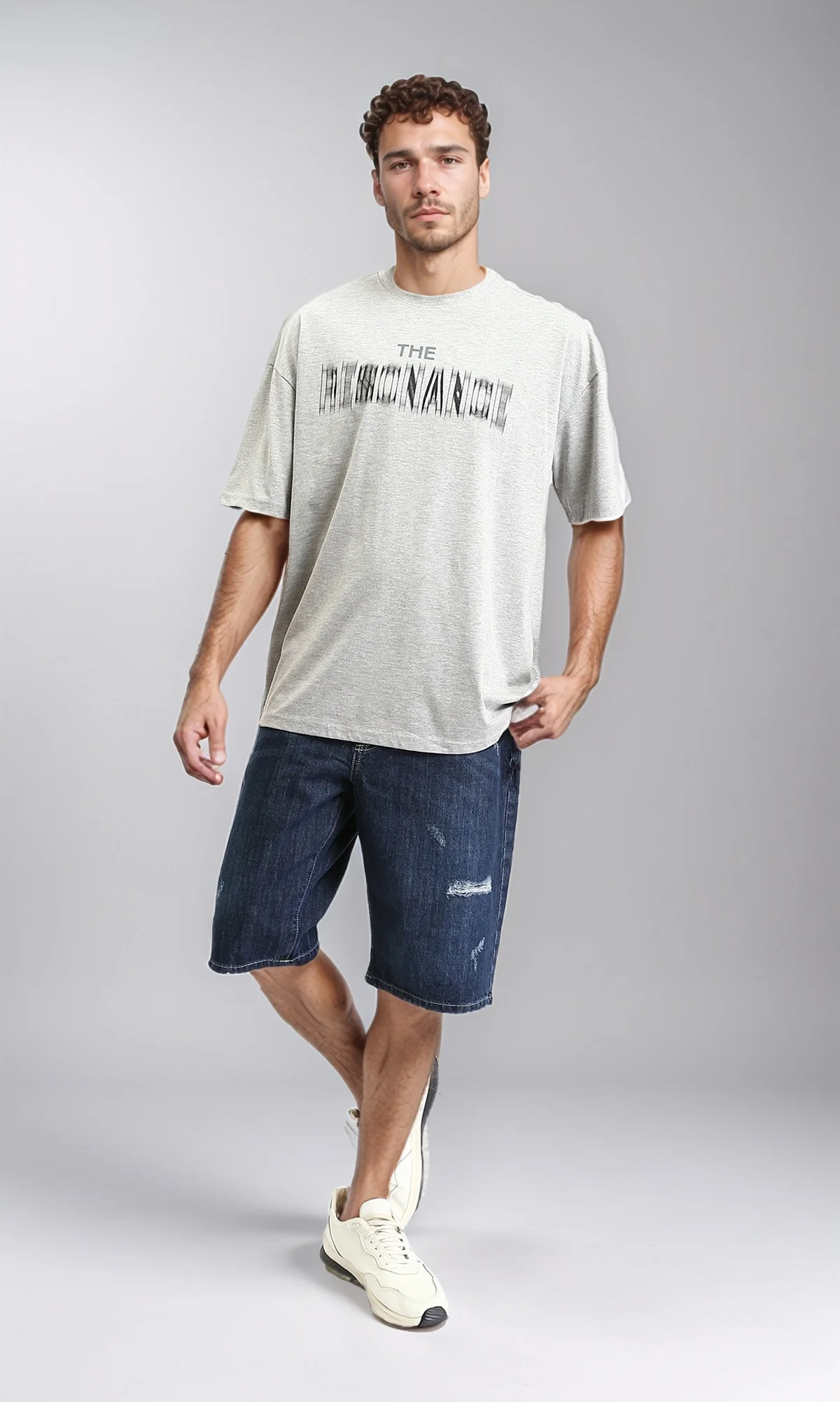 O198733 - Casual Denim Shorts with Front Ribbed - Navy Blue - Image 5