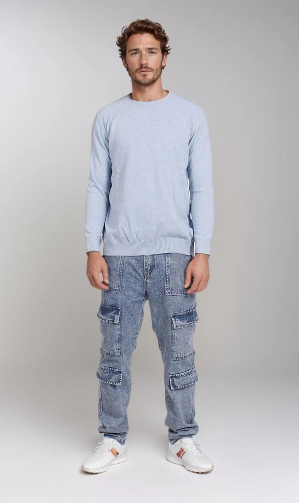 O198793-O198793 - Lightweight Knit Pullover - Sky Blue - Image 4