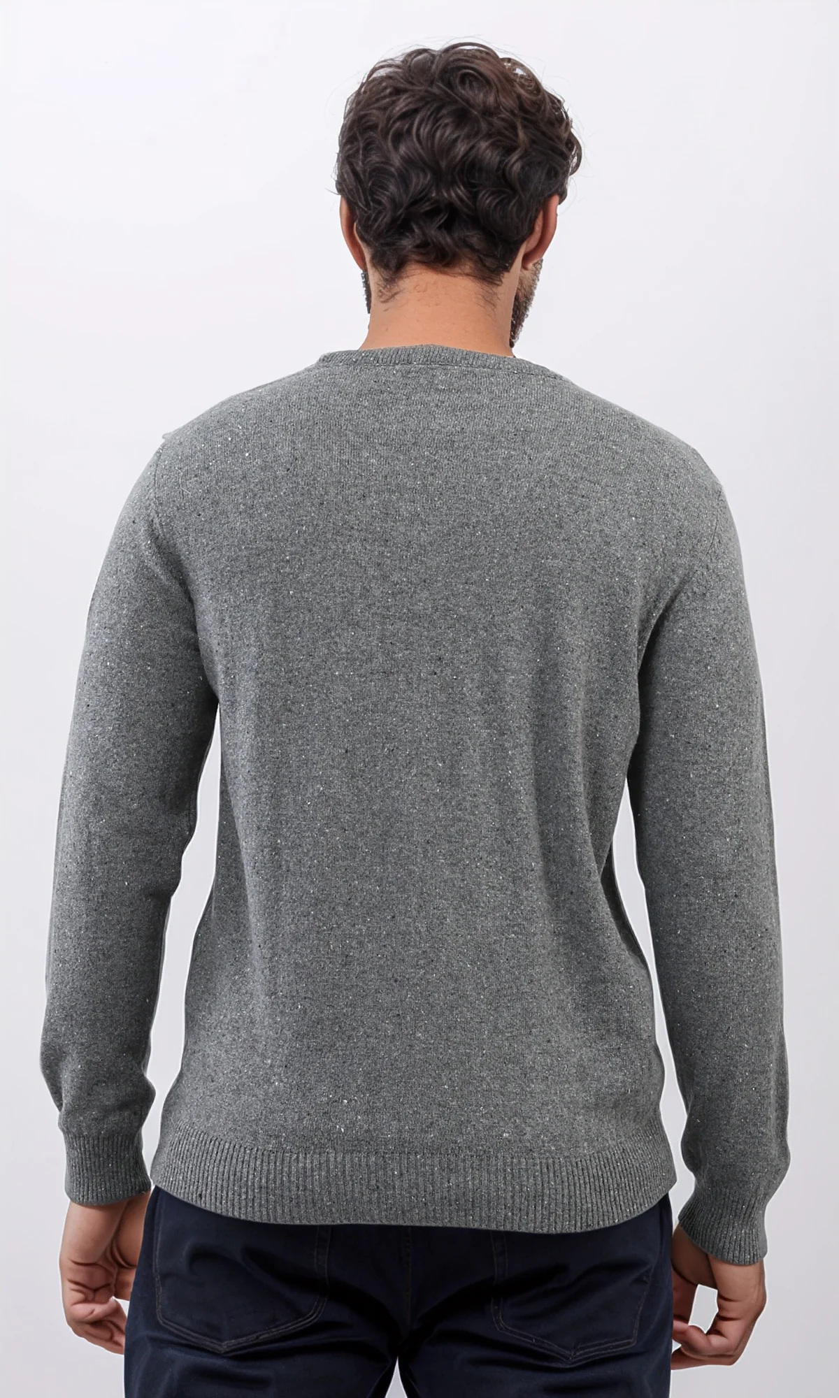 o198795 - Ribbed Hemline Round Neck Pullover - Dark Grey - Image 3