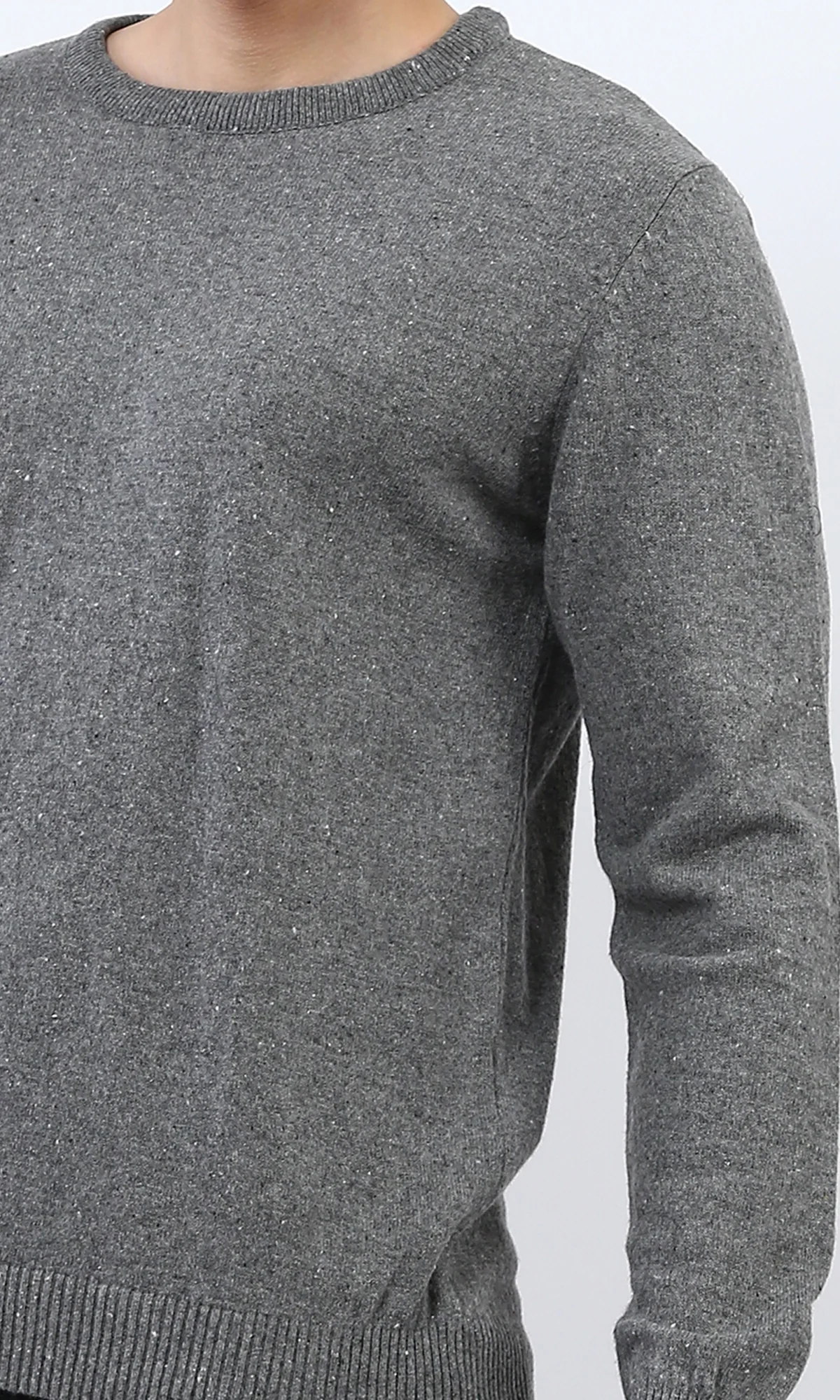o198795 - Ribbed Hemline Round Neck Pullover - Dark Grey - Image 4