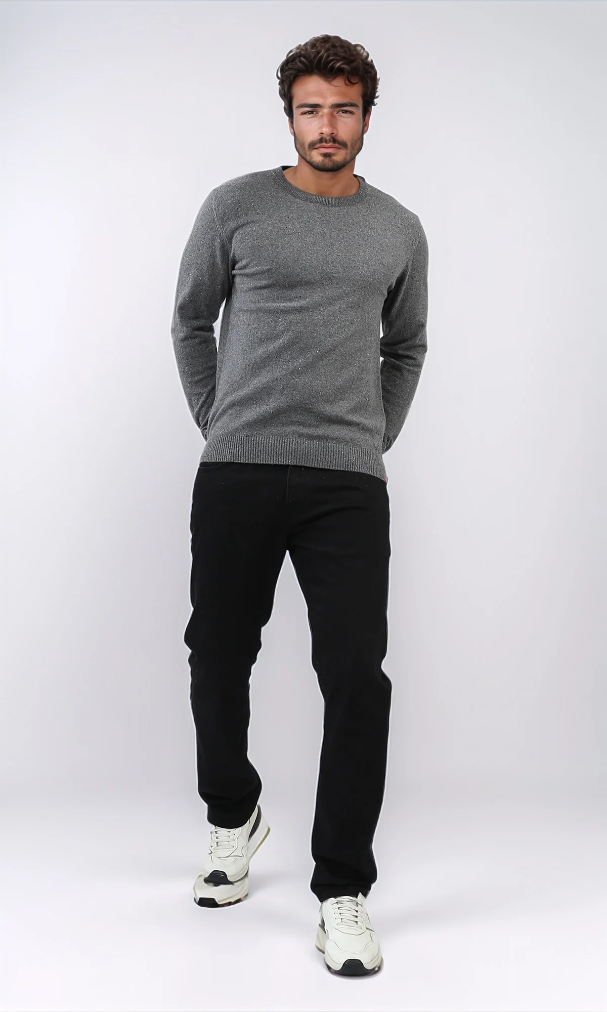 o198795 - Ribbed Hemline Round Neck Pullover - Dark Grey - Image 5